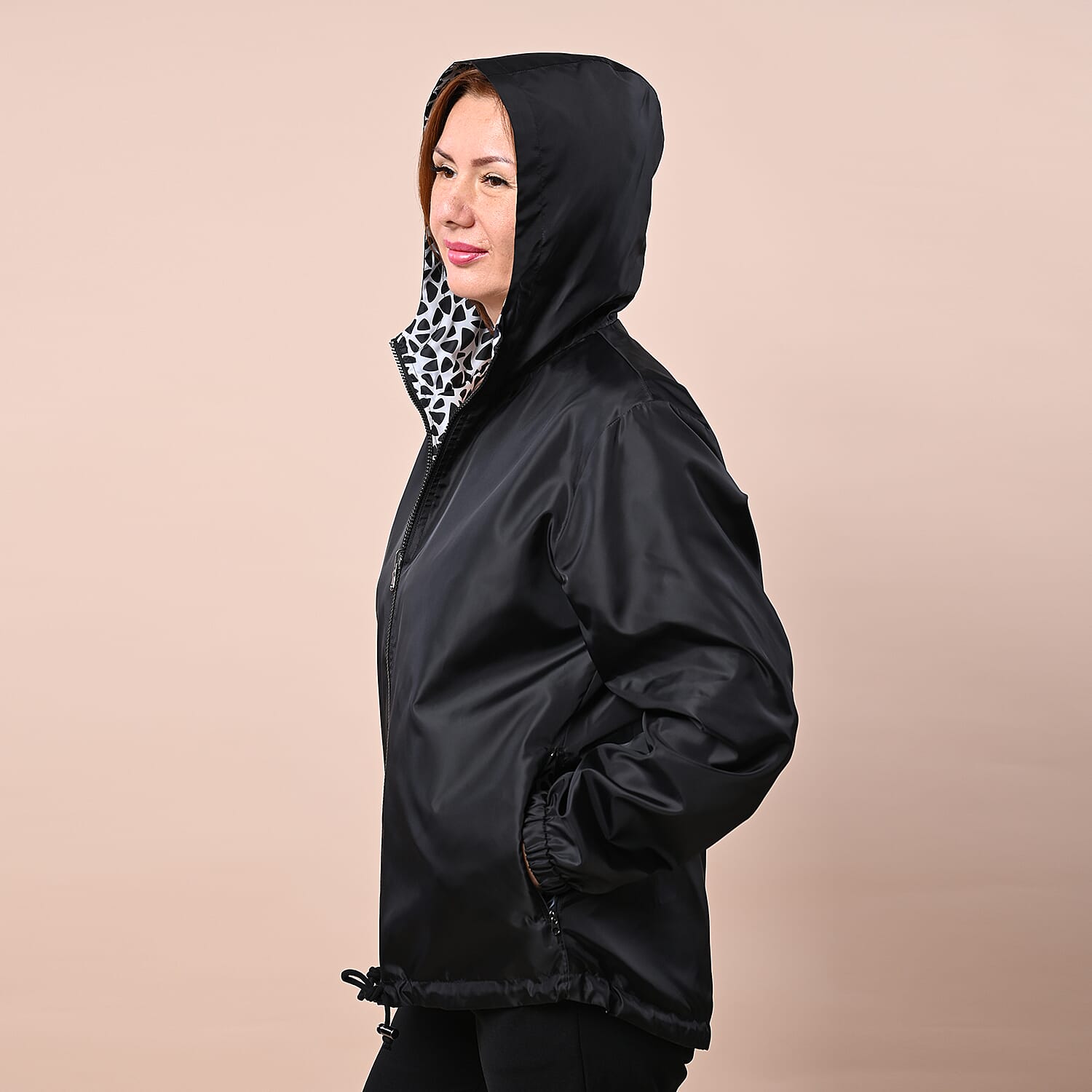 LA MAREY Floral Pattern Water-Resistant Jacket - Green and White