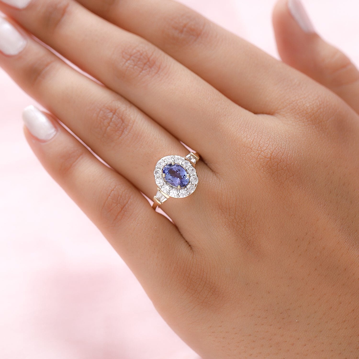 9K Yellow Gold AA Tanzanite and Natural Cambodian Zircon Ring 1.89 Ct.