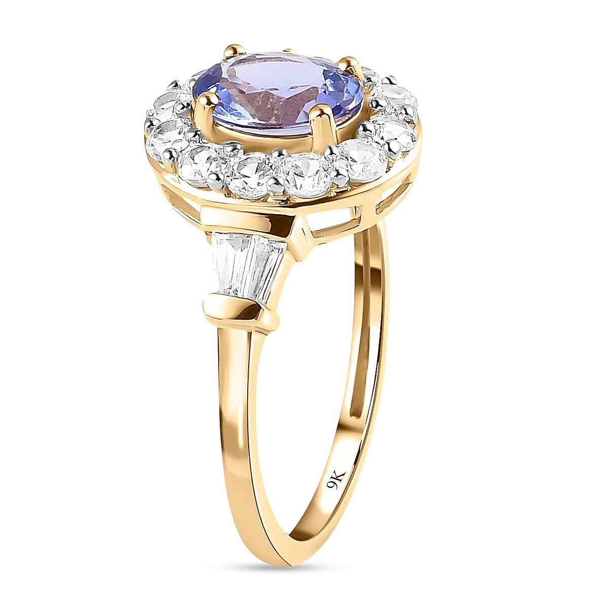 9K Yellow Gold AA Tanzanite and Natural Cambodian Zircon Ring 1.89 Ct.