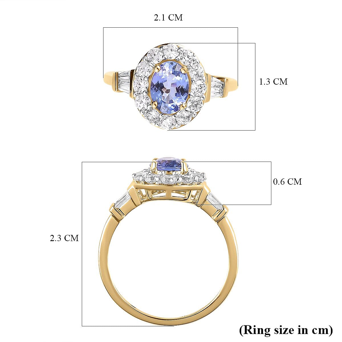 9K Yellow Gold AA Tanzanite and Natural Cambodian Zircon Ring 1.89 Ct.