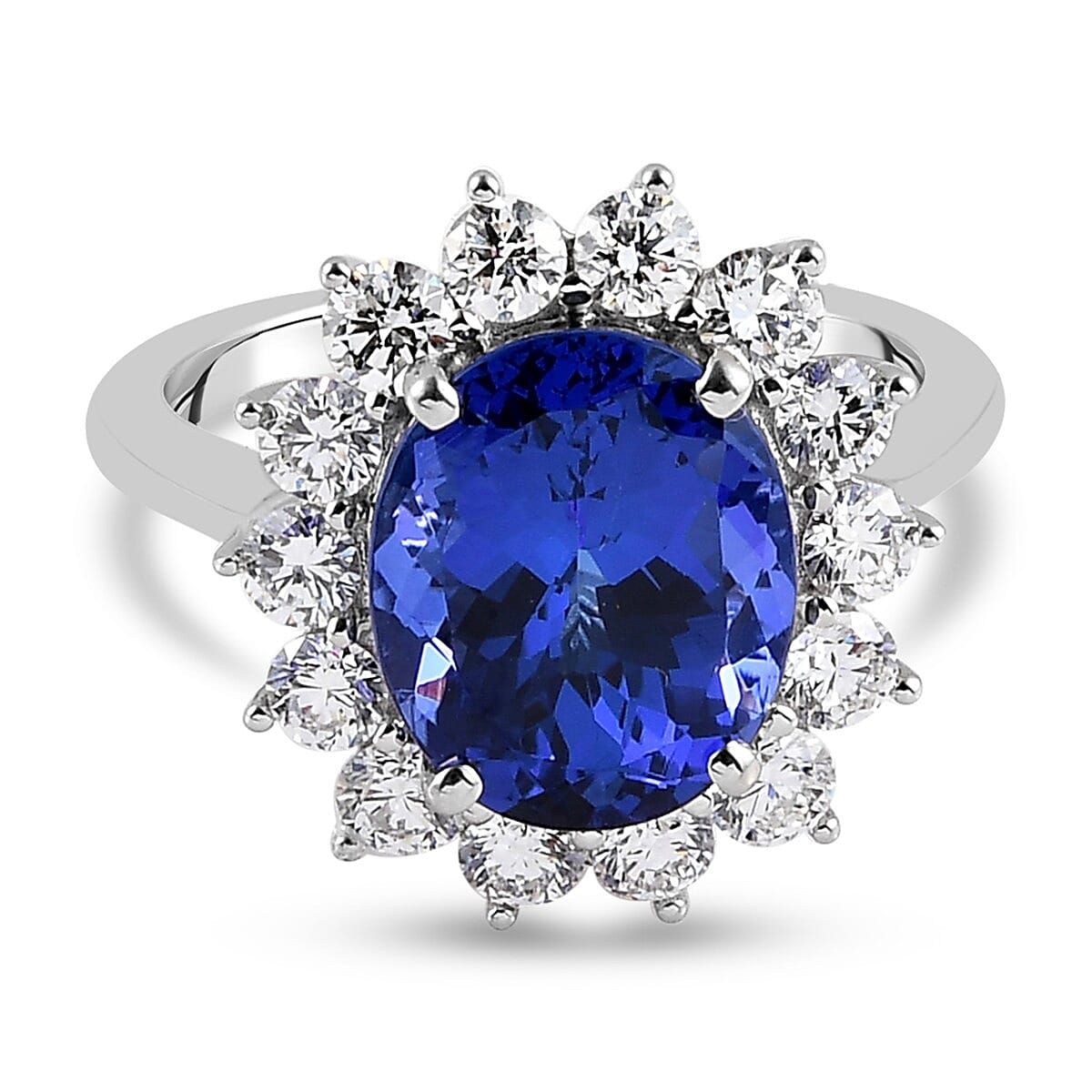 RHAPSODY 950 Platinum AAAA Tanzanite (Ovl 12x10mm) White Diamond (VS-E-F) Ring 7.00 Ct. Platinum Wt. 7.34 Gms.