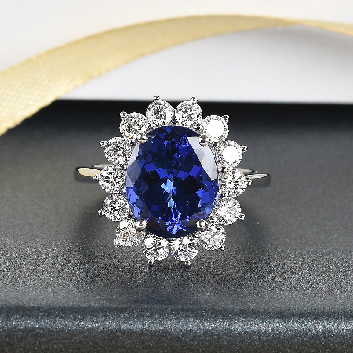 RHAPSODY 950 Platinum AAAA Tanzanite (Ovl 12x10mm) White Diamond (VS-E-F) Ring 7.00 Ct. Platinum Wt. 7.34 Gms.