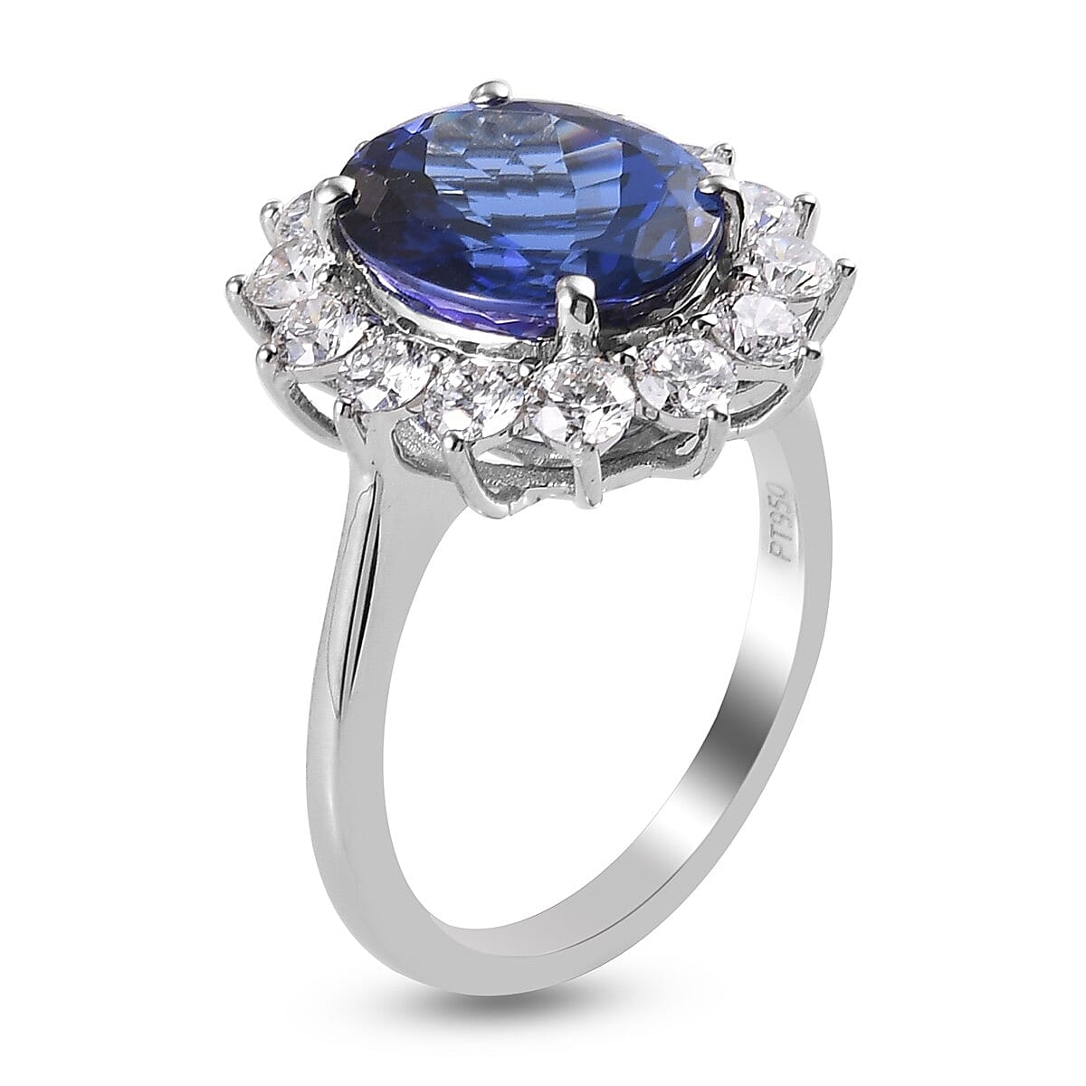 RHAPSODY 950 Platinum AAAA Tanzanite (Ovl 12x10mm) White Diamond (VS-E-F) Ring 7.00 Ct. Platinum Wt. 7.34 Gms.