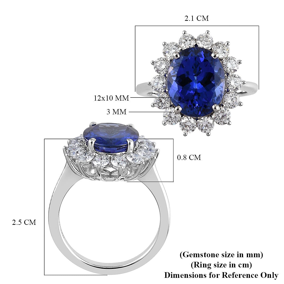 RHAPSODY 950 Platinum AAAA Tanzanite (Ovl 12x10mm) White Diamond (VS-E-F) Ring 7.00 Ct. Platinum Wt. 7.34 Gms.