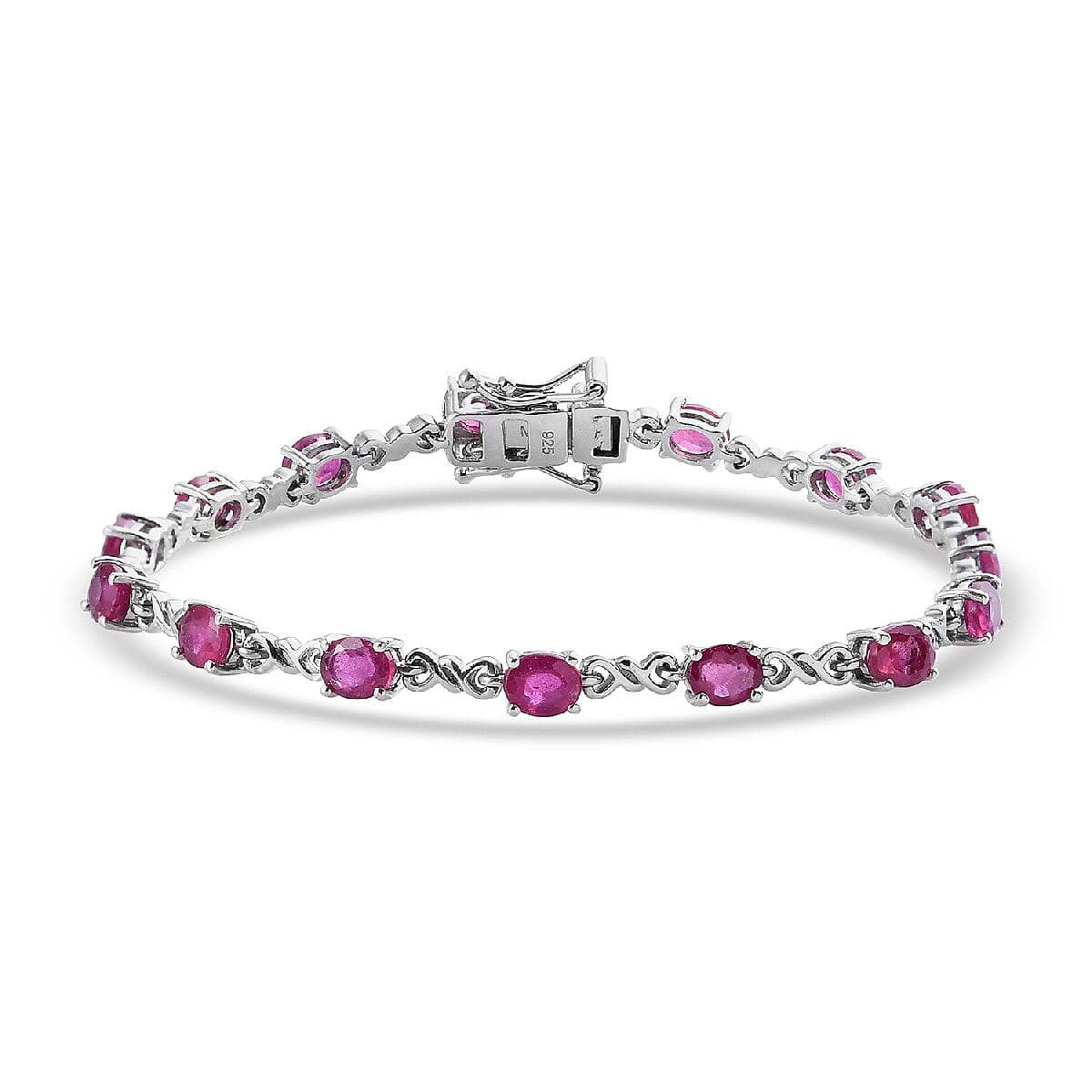 DOD - African Ruby Line Bracelet (Size 7) in Platinum Overlay Sterling Silver 7.48 Ct, Silver wt. 7.00 Gms