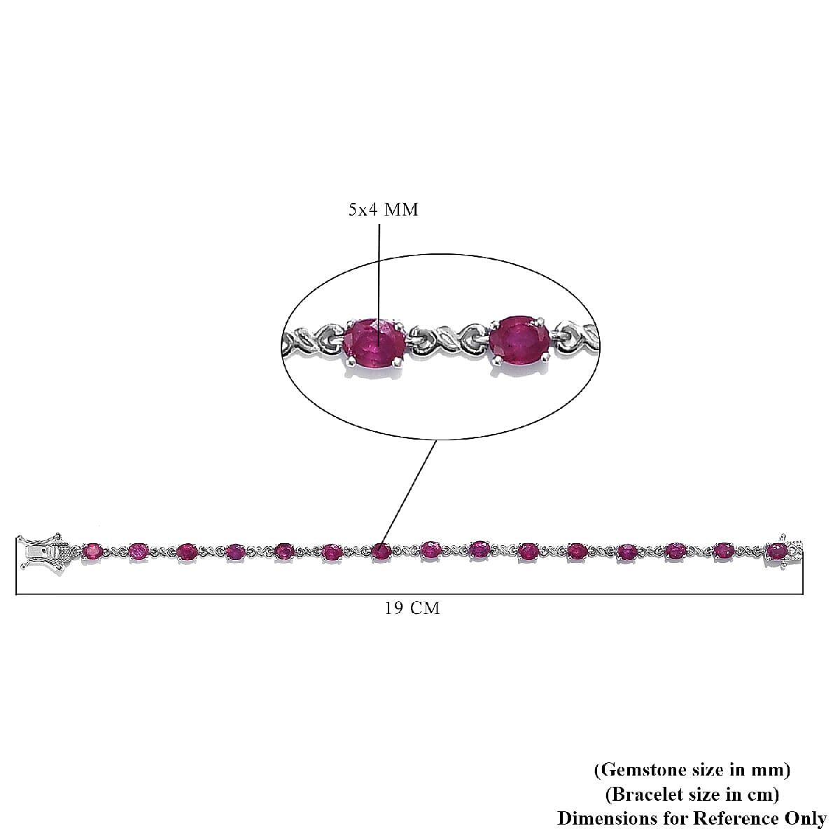 DOD - African Ruby Line Bracelet (Size 7) in Platinum Overlay Sterling Silver 7.48 Ct, Silver wt. 7.00 Gms