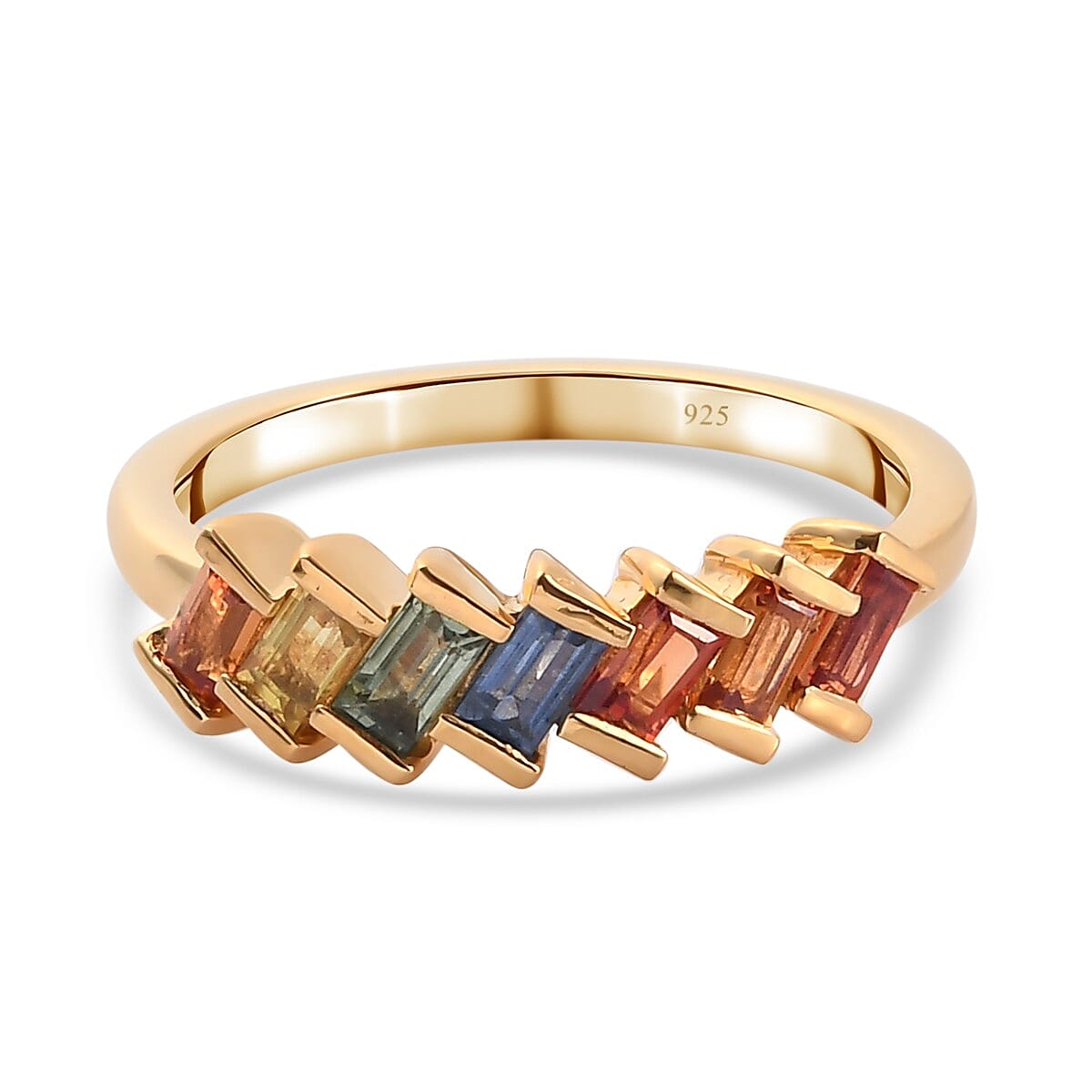 Rainbow Sapphire Band Ring in 18K Vermeil Yellow Gold Overlay Sterling Silver