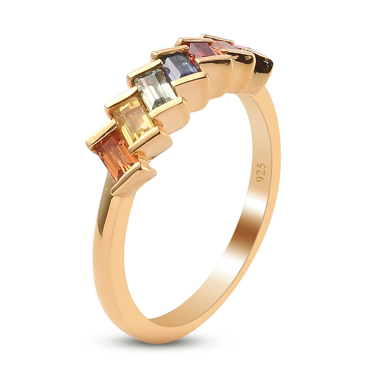 Rainbow Sapphire Band Ring in 18K Vermeil Yellow Gold Overlay Sterling Silver
