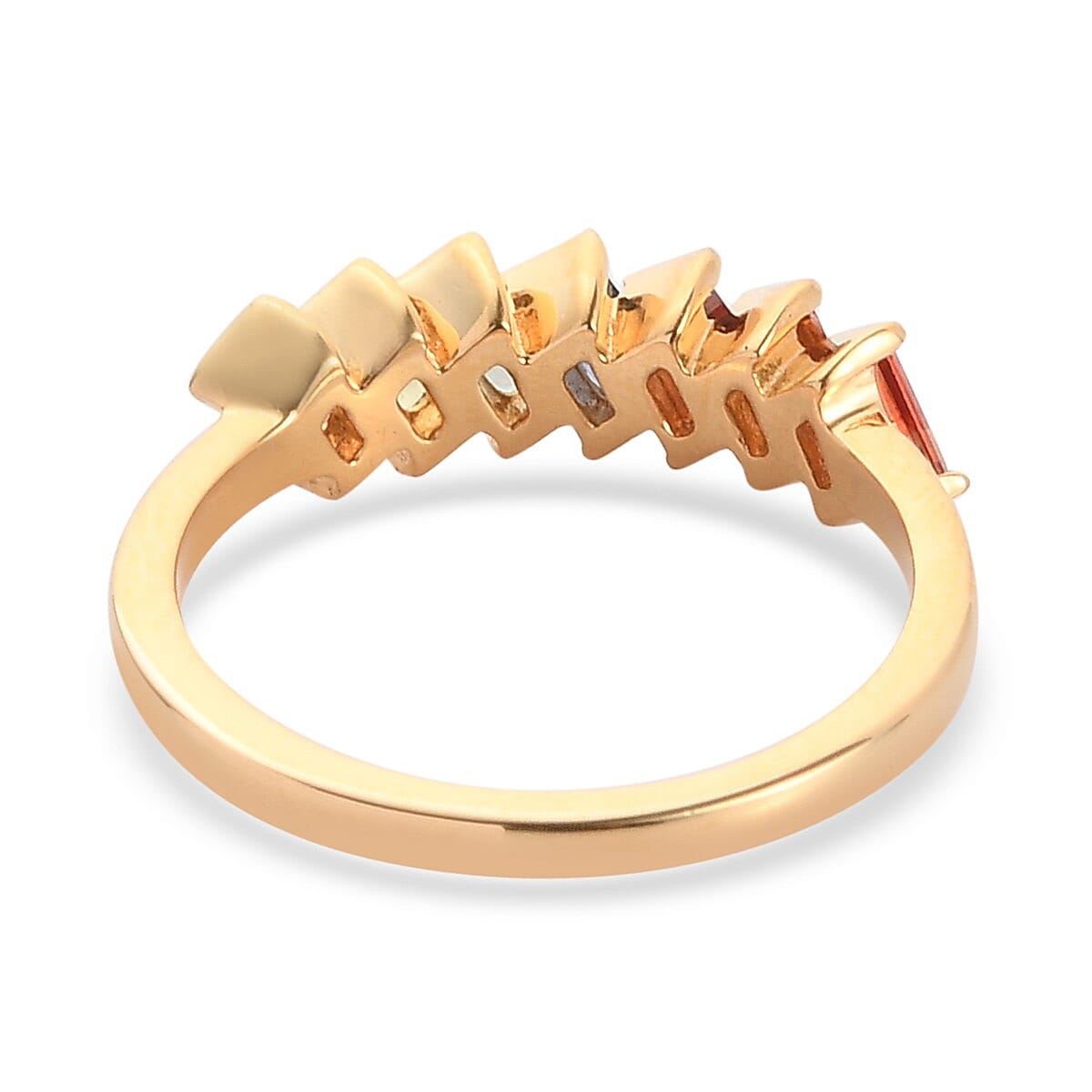 Rainbow Sapphire Band Ring in 18K Vermeil Yellow Gold Overlay Sterling Silver