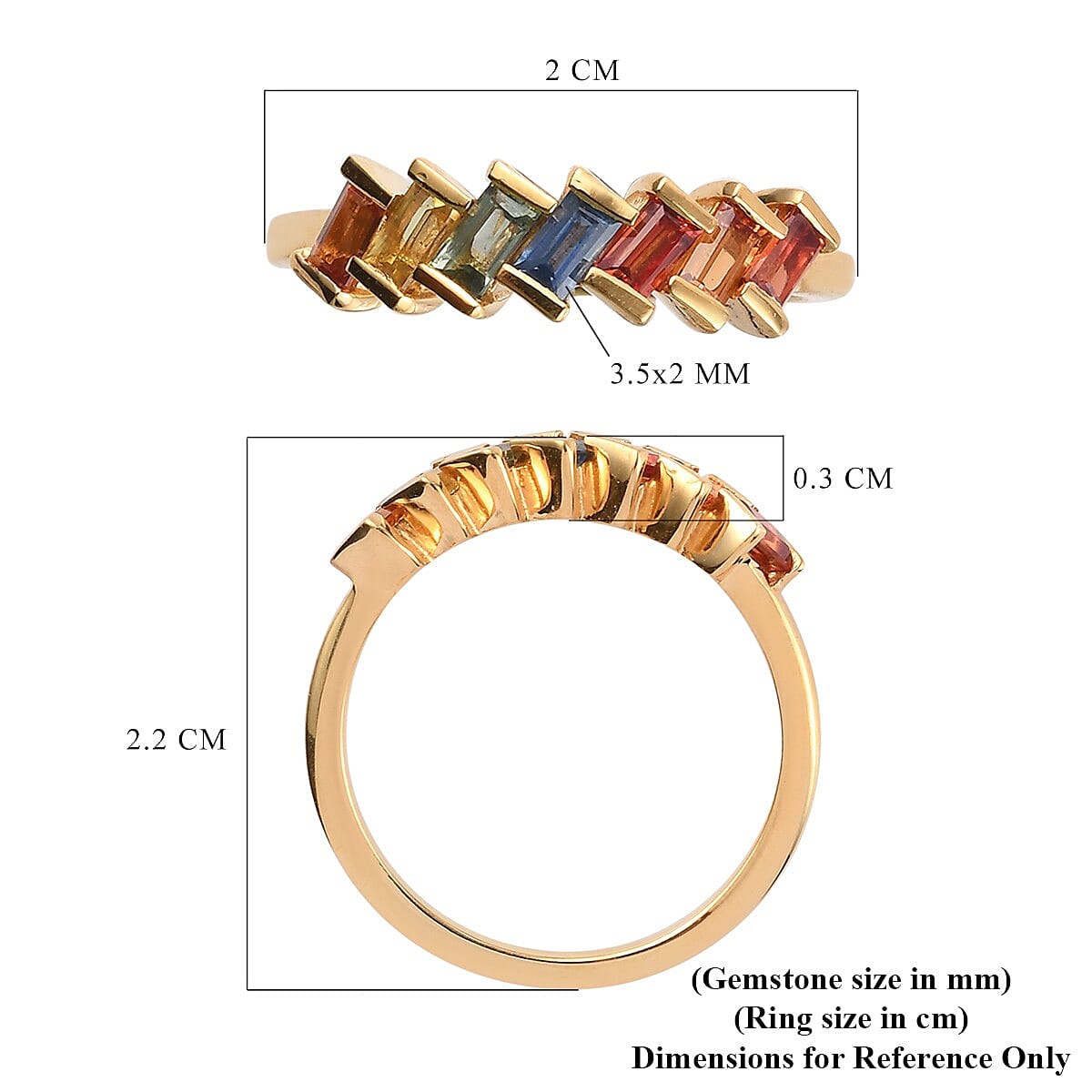 Rainbow Sapphire Band Ring in 18K Vermeil Yellow Gold Overlay Sterling Silver