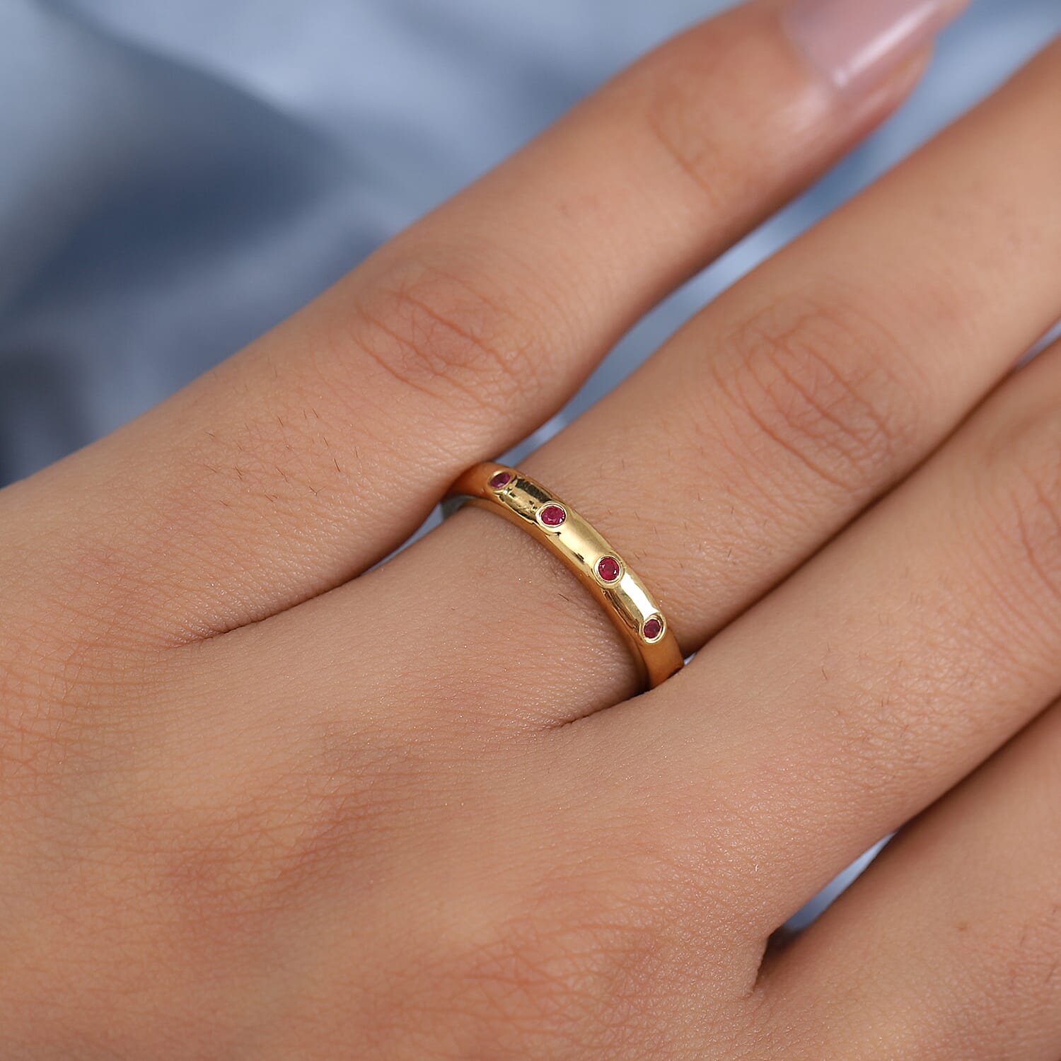 Ruby Band Ring in 14K Gold Overlay Sterling Silver