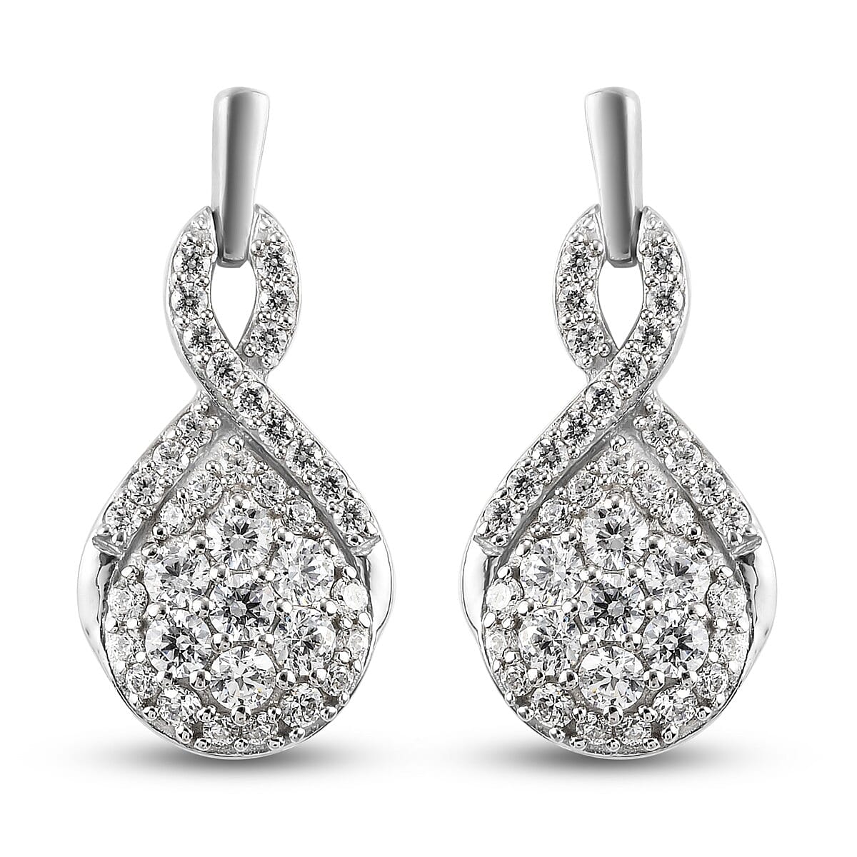 Lustro Stella Platinum Overlay Sterling Silver Earrings (with Push Back) Made with Finest CZ 4.07 Ct.