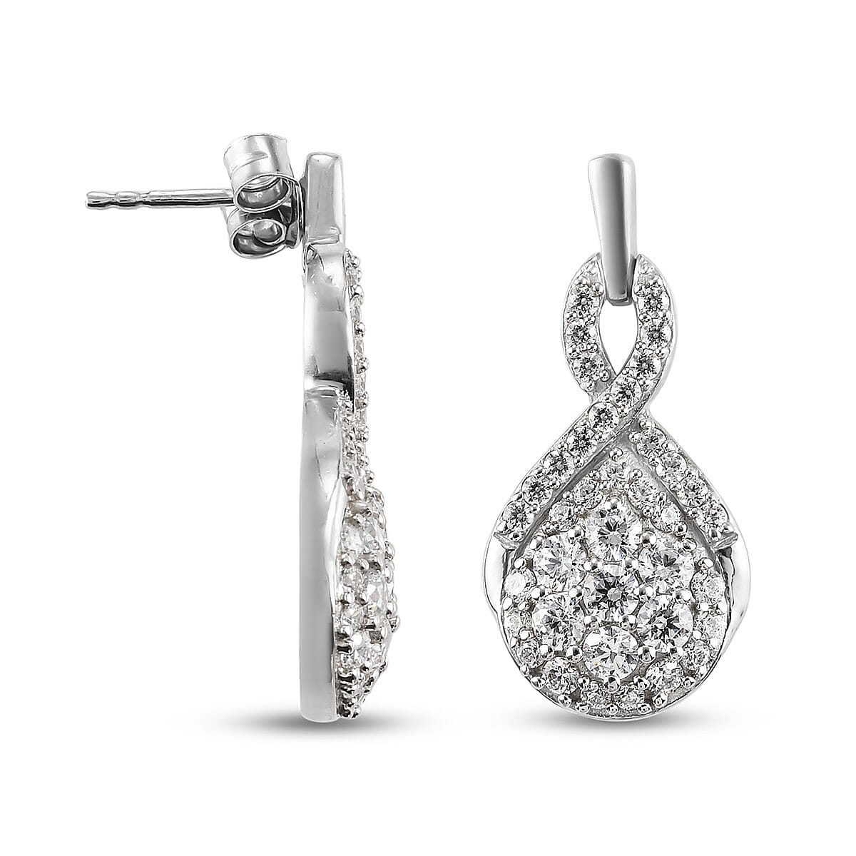 Lustro Stella Platinum Overlay Sterling Silver Earrings (with Push Back) Made with Finest CZ 4.07 Ct.