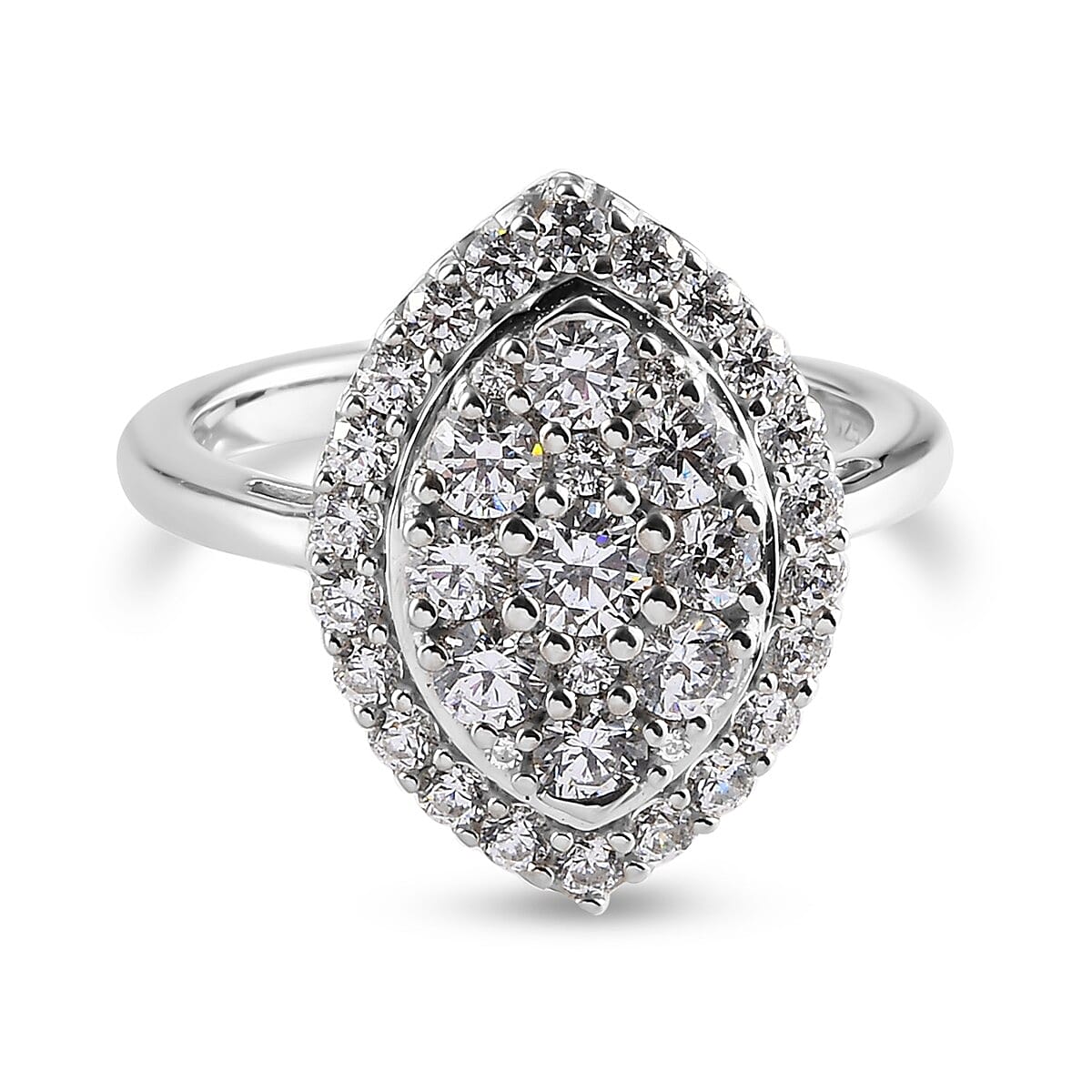 Lustro Stella Platinum Overlay Sterling Silver Ring Made with Finest CZ 2.38 Ct.