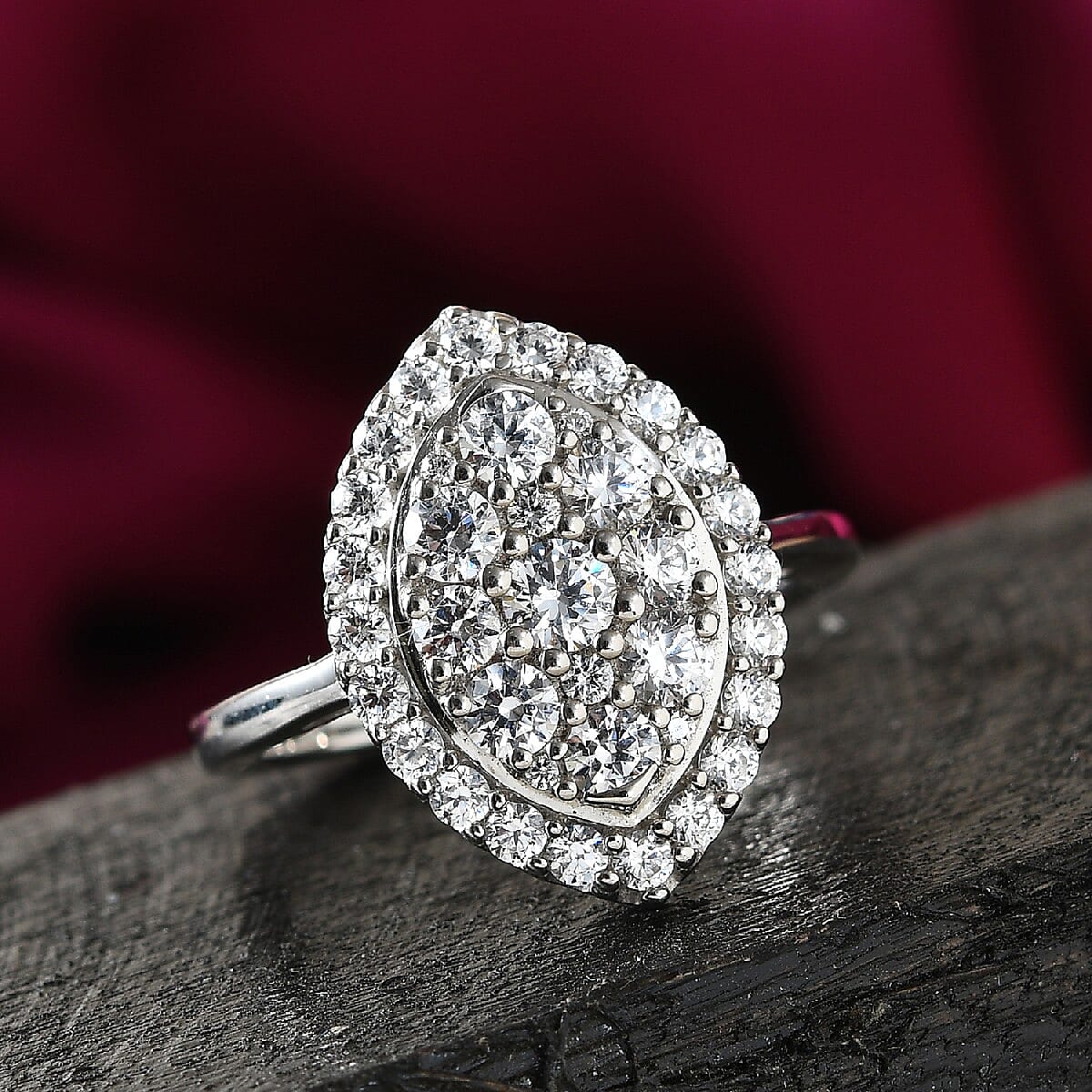 Lustro Stella Platinum Overlay Sterling Silver Ring Made with Finest CZ 2.38 Ct.