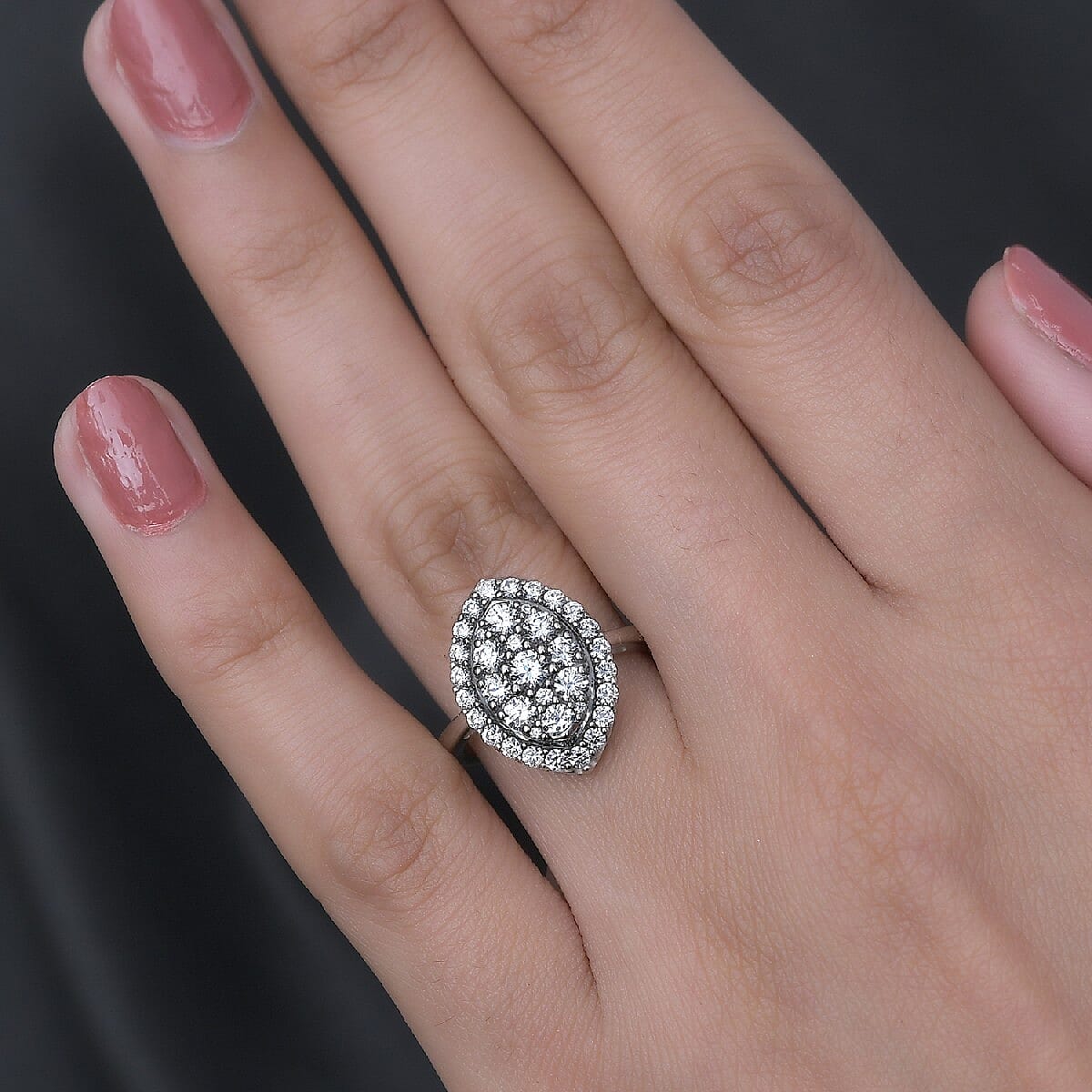 Lustro Stella Platinum Overlay Sterling Silver Ring Made with Finest CZ 2.38 Ct.