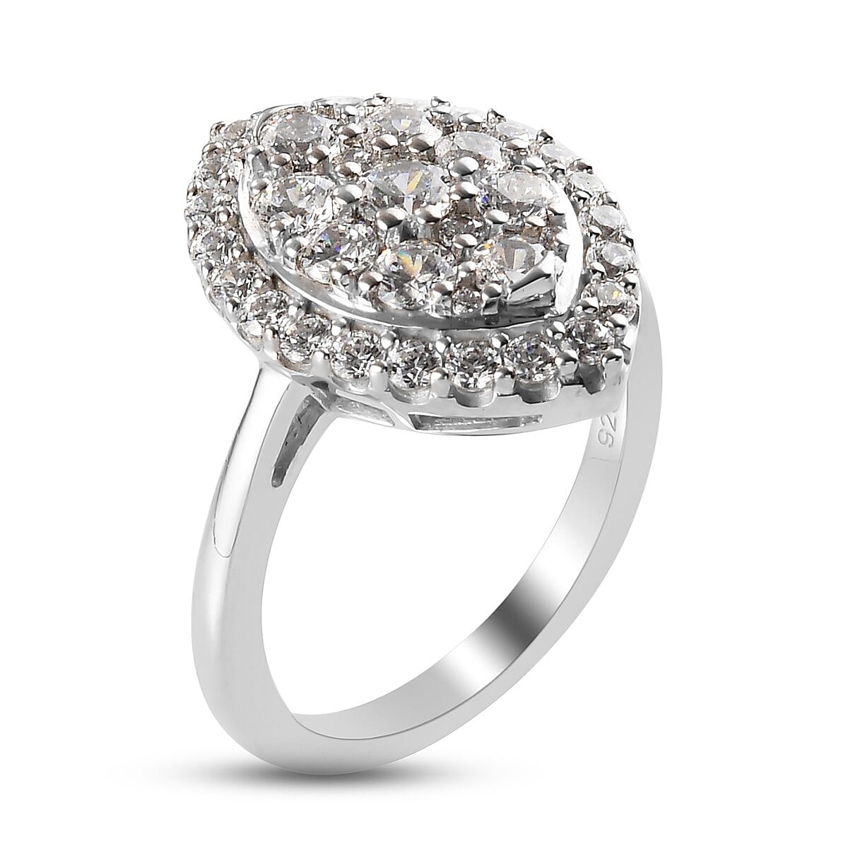 Lustro Stella Platinum Overlay Sterling Silver Ring Made with Finest CZ 2.38 Ct.
