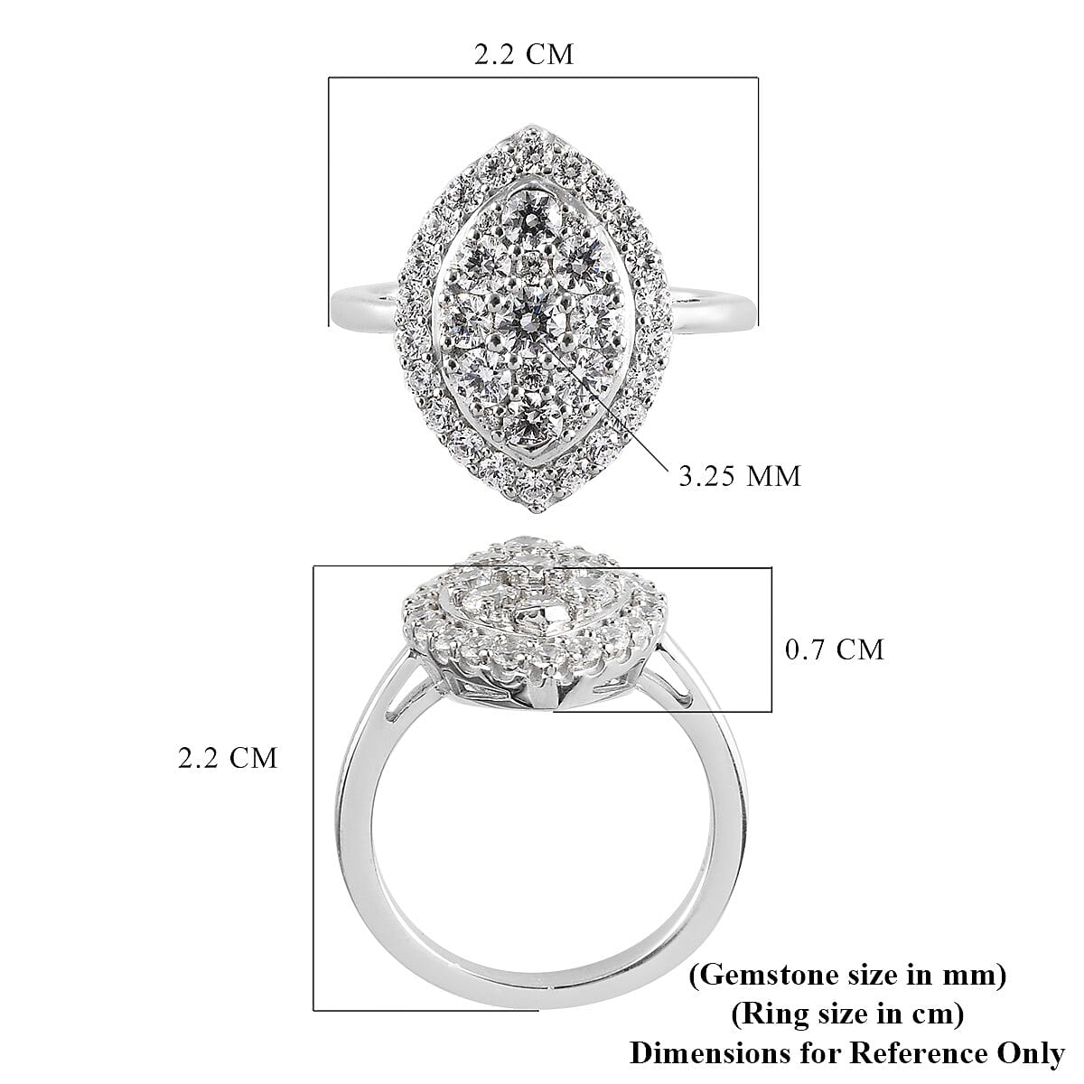 Lustro Stella Platinum Overlay Sterling Silver Ring Made with Finest CZ 2.38 Ct.