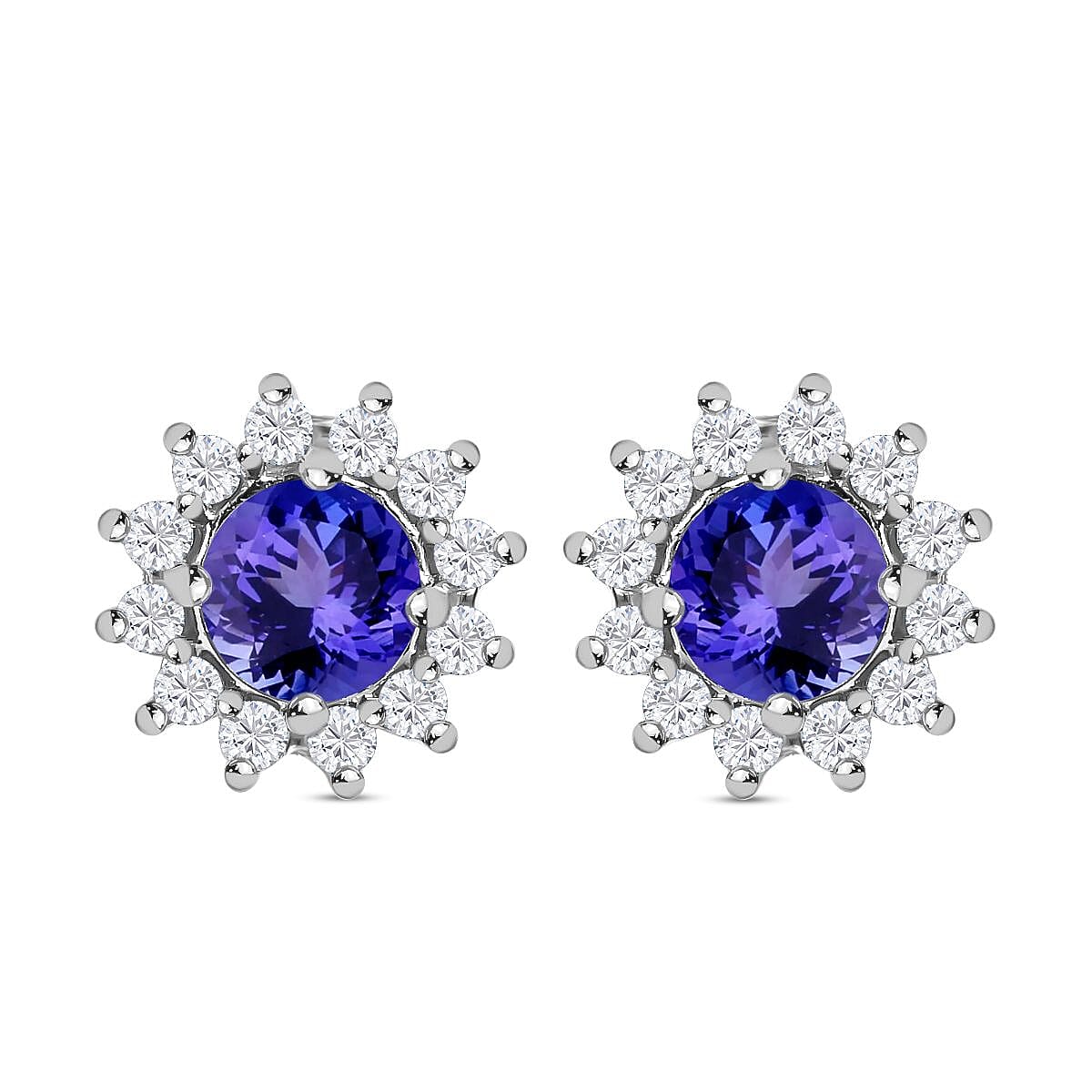 Tanzanite and Natural Zircon Earrings in Platinum Overlay Sterling Silver 1.21 Ct.