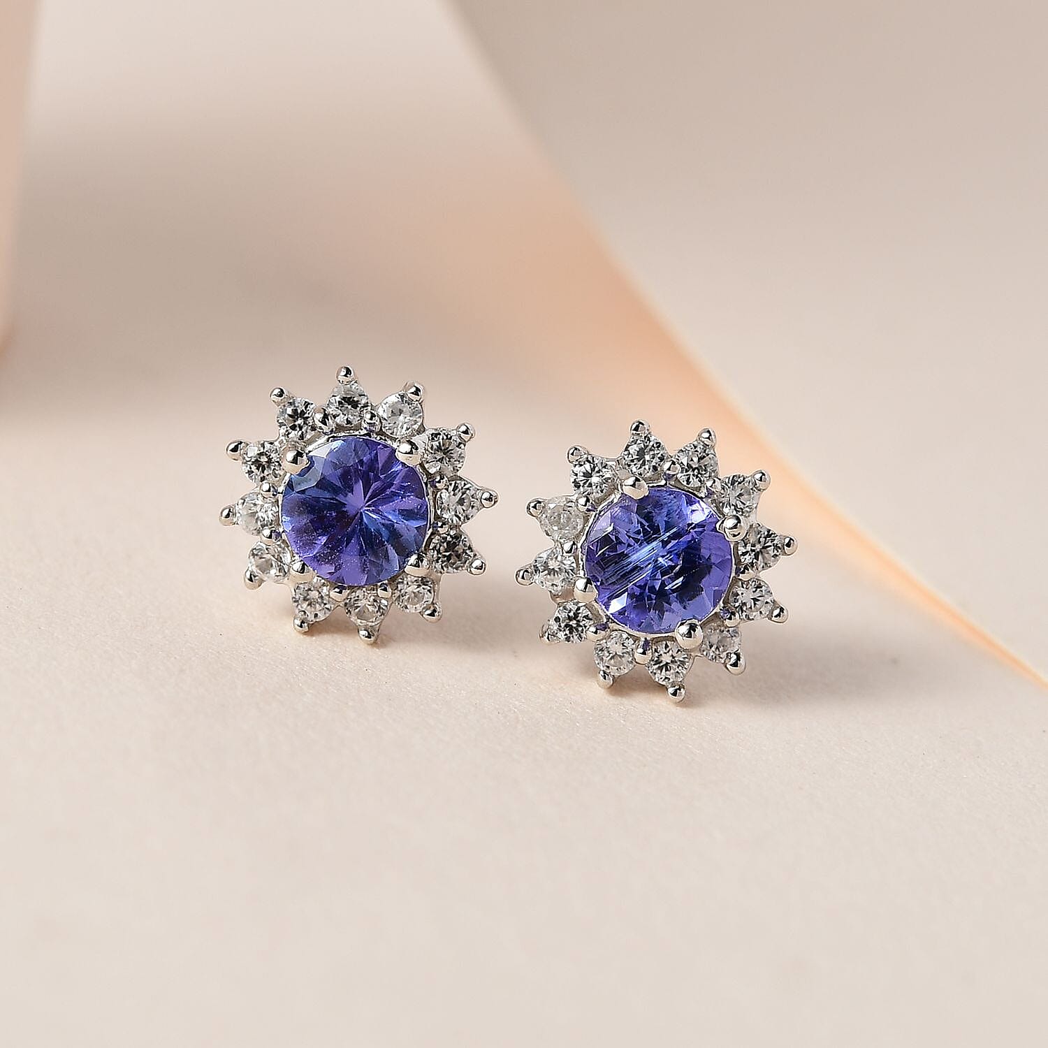 Tanzanite and Natural Zircon Earrings in Platinum Overlay Sterling Silver 1.21 Ct.
