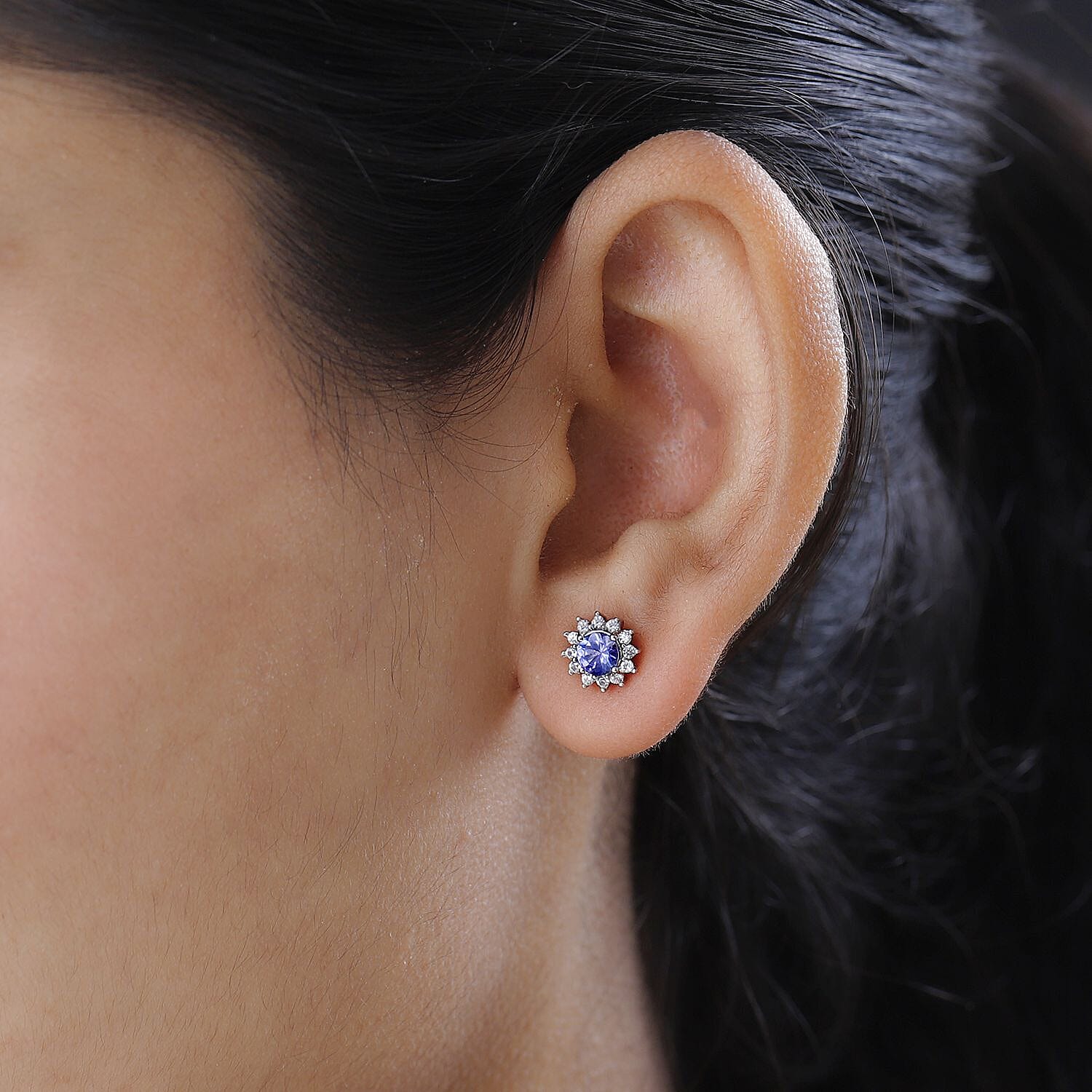 Tanzanite and Natural Zircon Earrings in Platinum Overlay Sterling Silver 1.21 Ct.