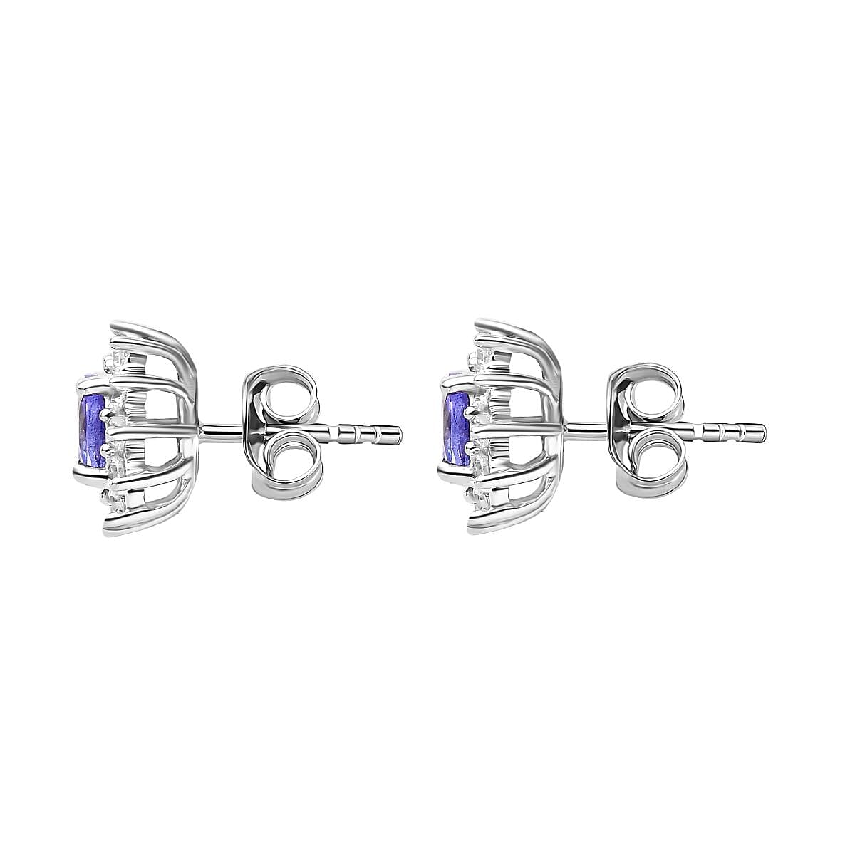 Tanzanite and Natural Zircon Earrings in Platinum Overlay Sterling Silver 1.21 Ct.