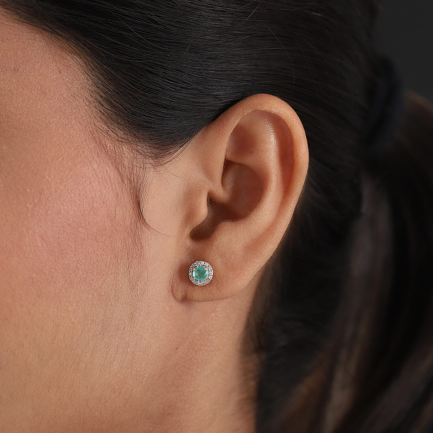 9K Yellow Gold Boyaca Colombian Emerald and Diamond Stud Earrings (with Push Back)