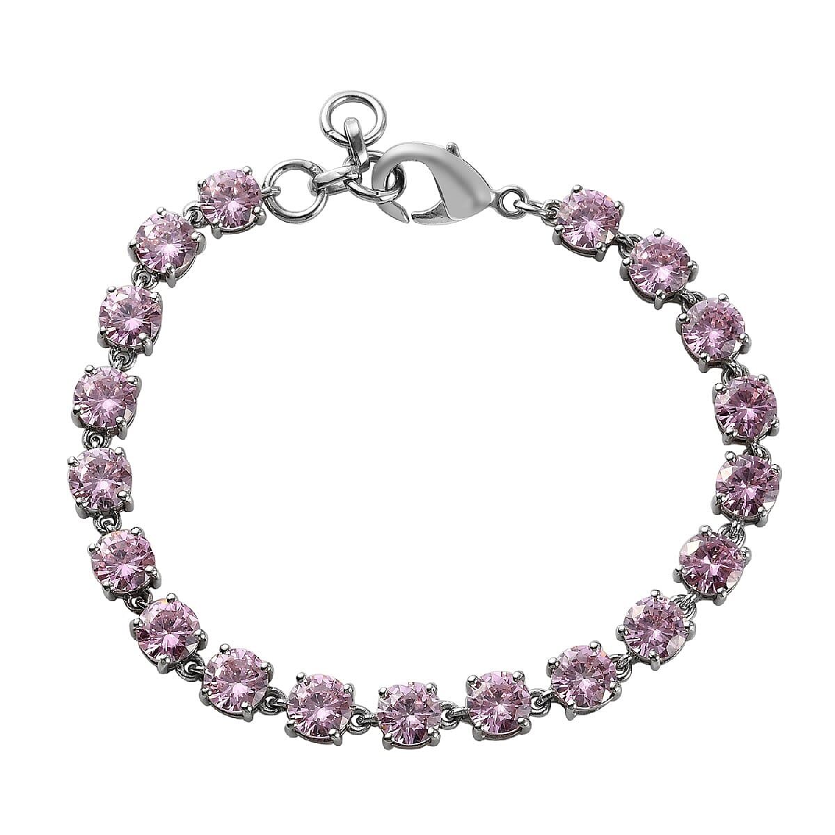 One Time Deal - Simulated Pink Sapphire Tennis Bracelet (Size 7 with Half Inch Extender) in Silver Tone