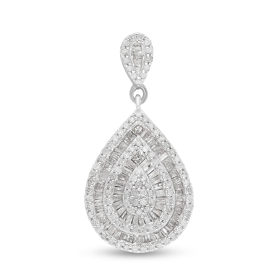 One Time Deal- Diamond Tear Drop Pendant in Platinum Overlay Sterling Silver 1.00 Ct.