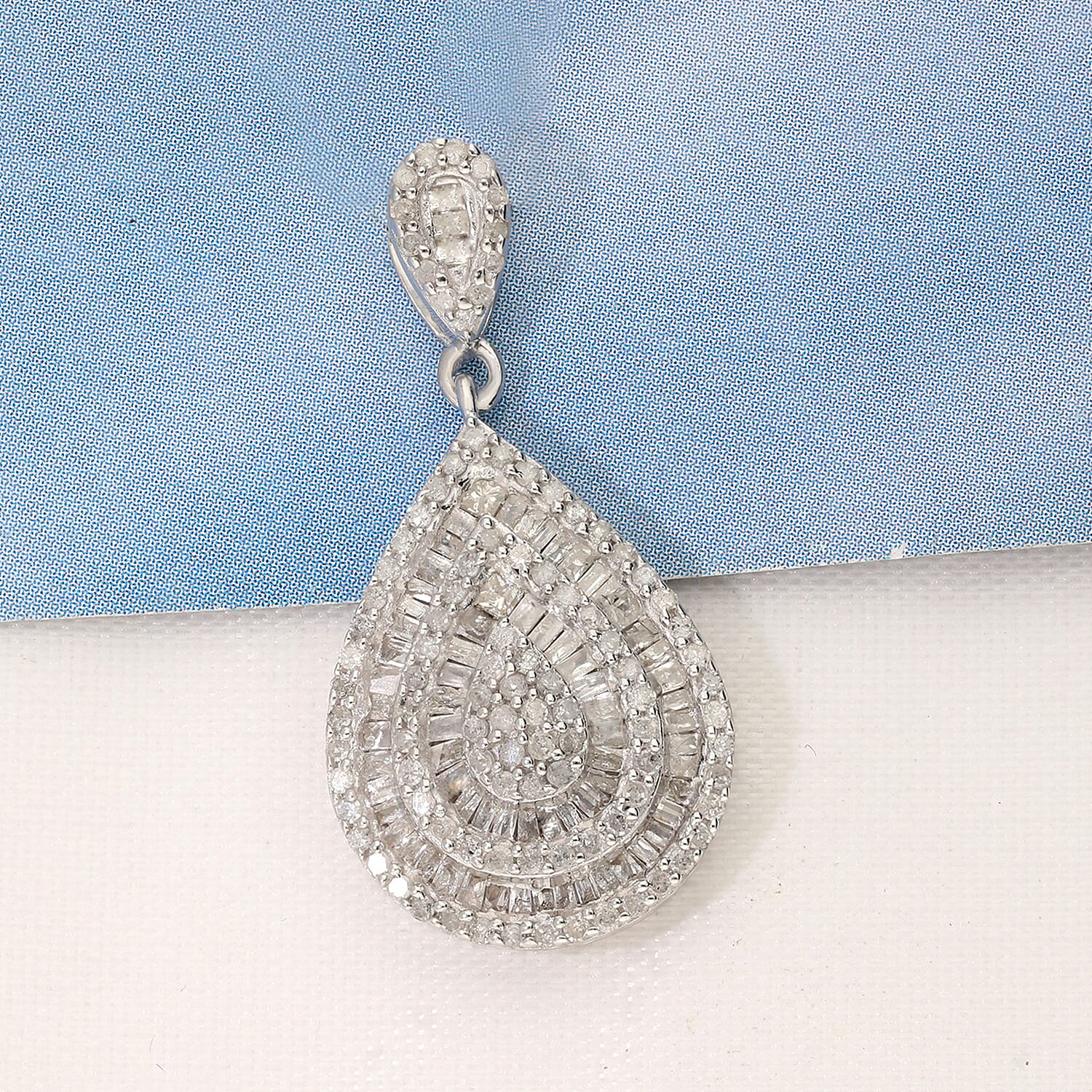 One Time Deal- Diamond Tear Drop Pendant in Platinum Overlay Sterling Silver 1.00 Ct.