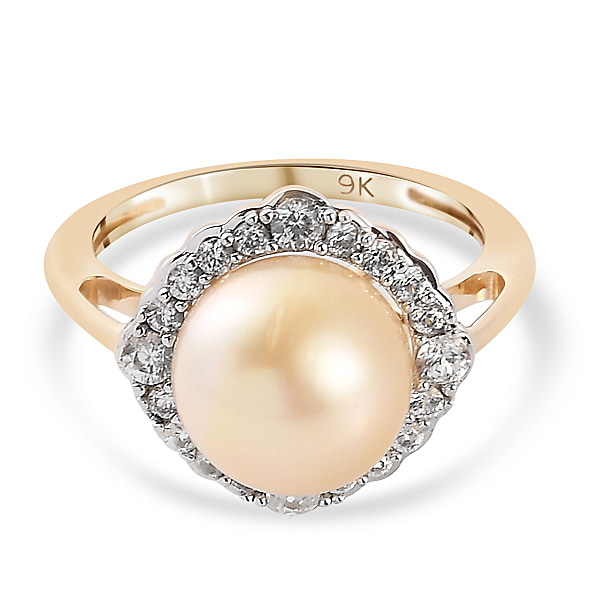 South Sea Pearl and Zircon Halo Ring in 9K Yellow Gold - M3801959 - TJC