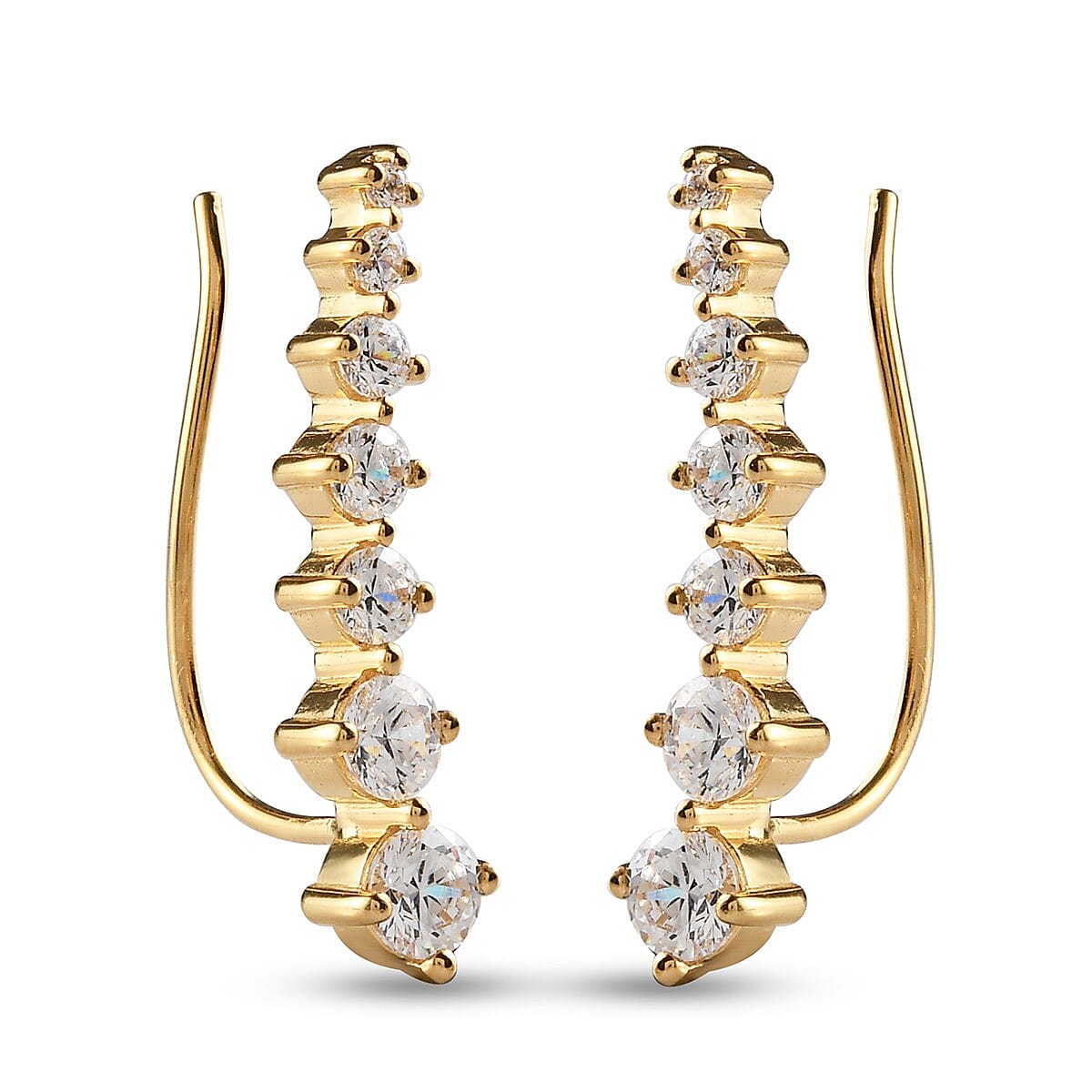 Lustro Stella 14K Yellow Gold Overlay Sterling Silver Climber Earrings Made with Finest CZ