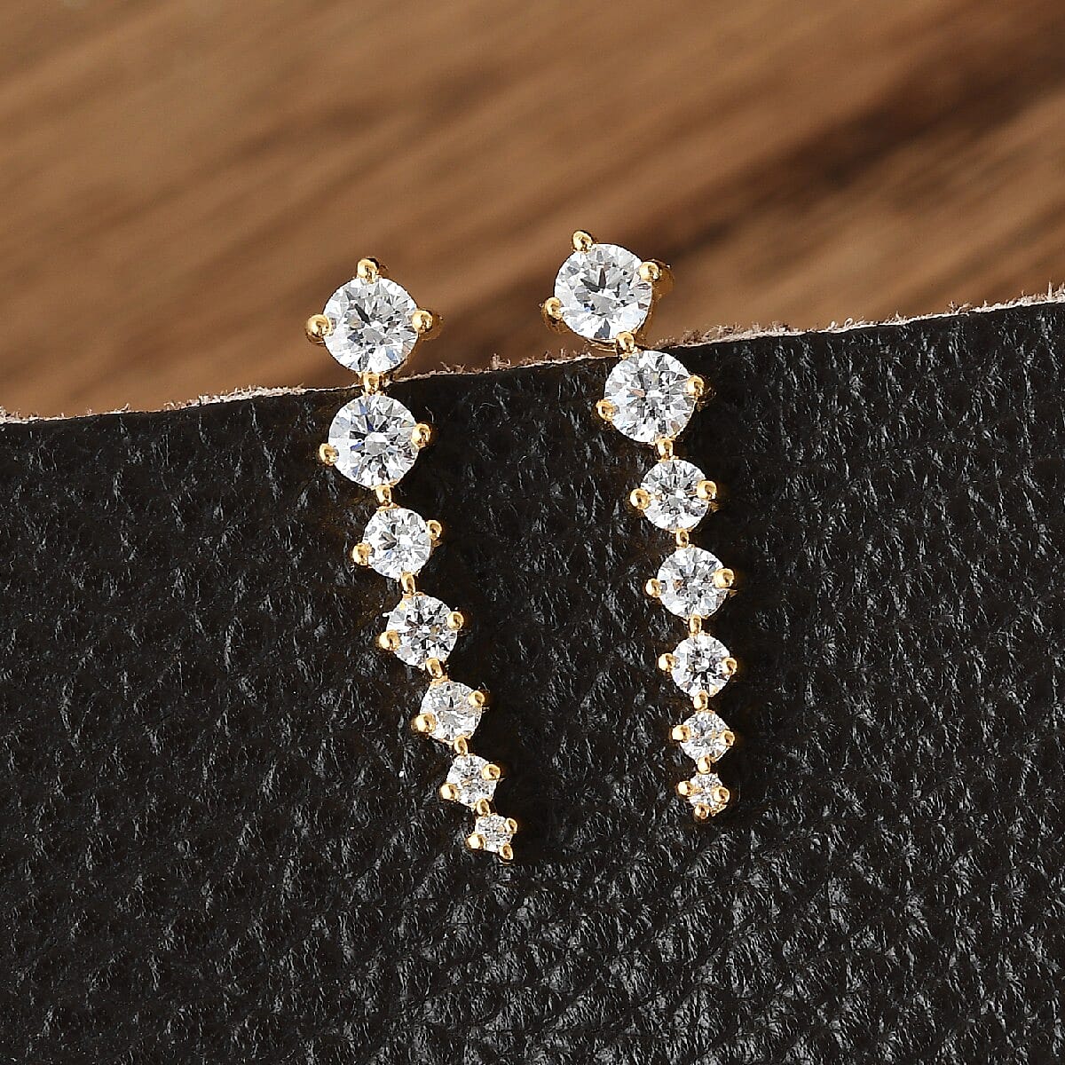 Lustro Stella 14K Yellow Gold Overlay Sterling Silver Climber Earrings Made with Finest CZ