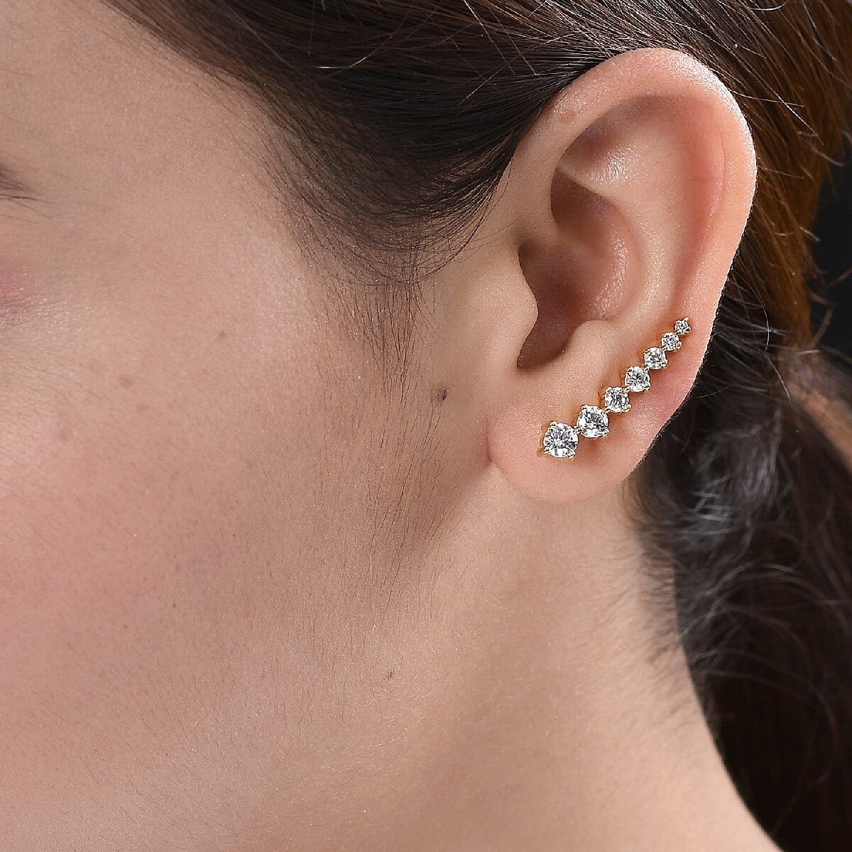 Lustro Stella 14K Yellow Gold Overlay Sterling Silver Climber Earrings Made with Finest CZ