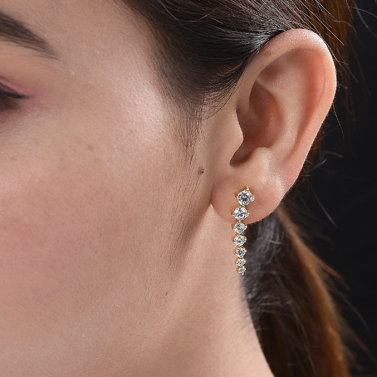 Lustro Stella 14K Yellow Gold Overlay Sterling Silver Climber Earrings Made with Finest CZ