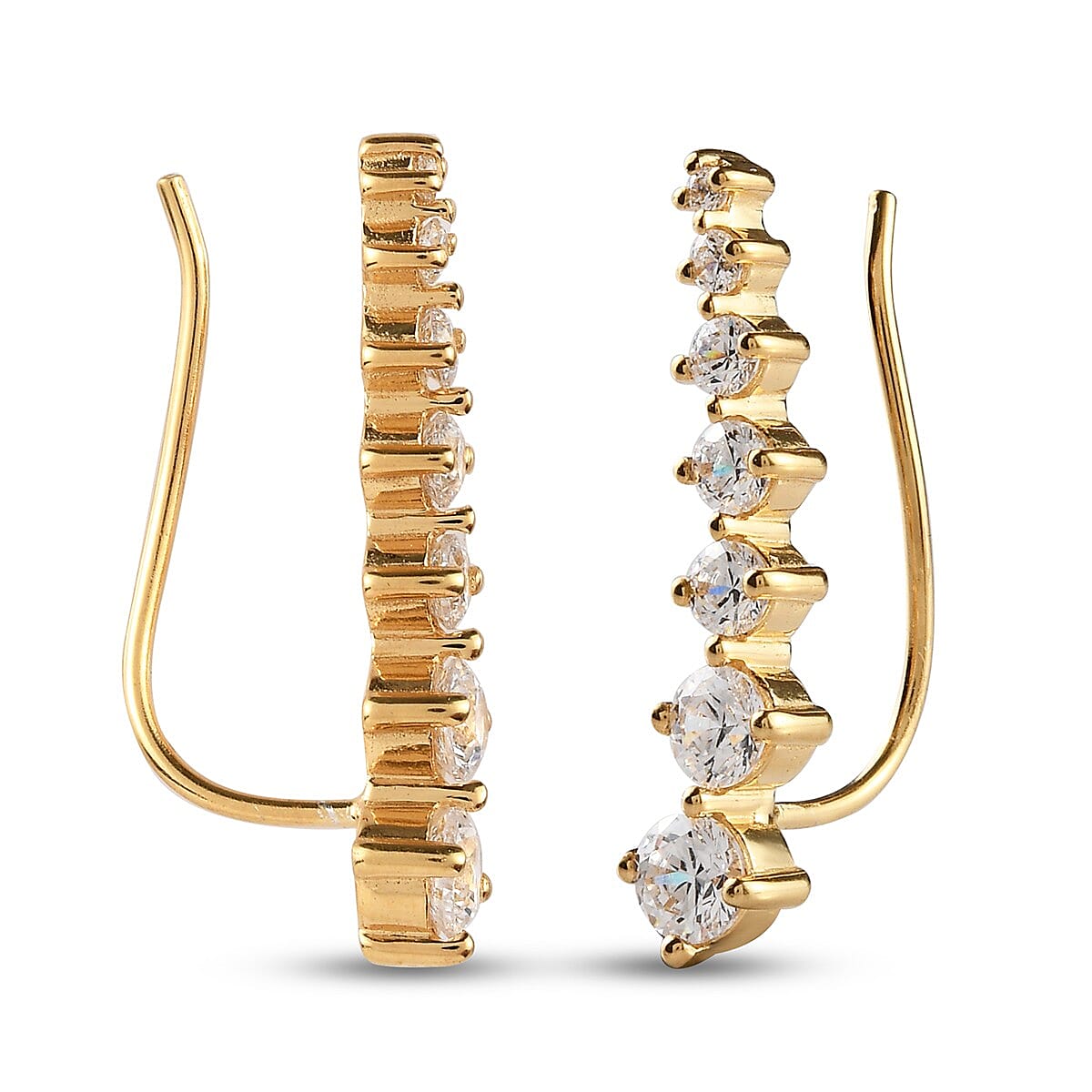 Lustro Stella 14K Yellow Gold Overlay Sterling Silver Climber Earrings Made with Finest CZ