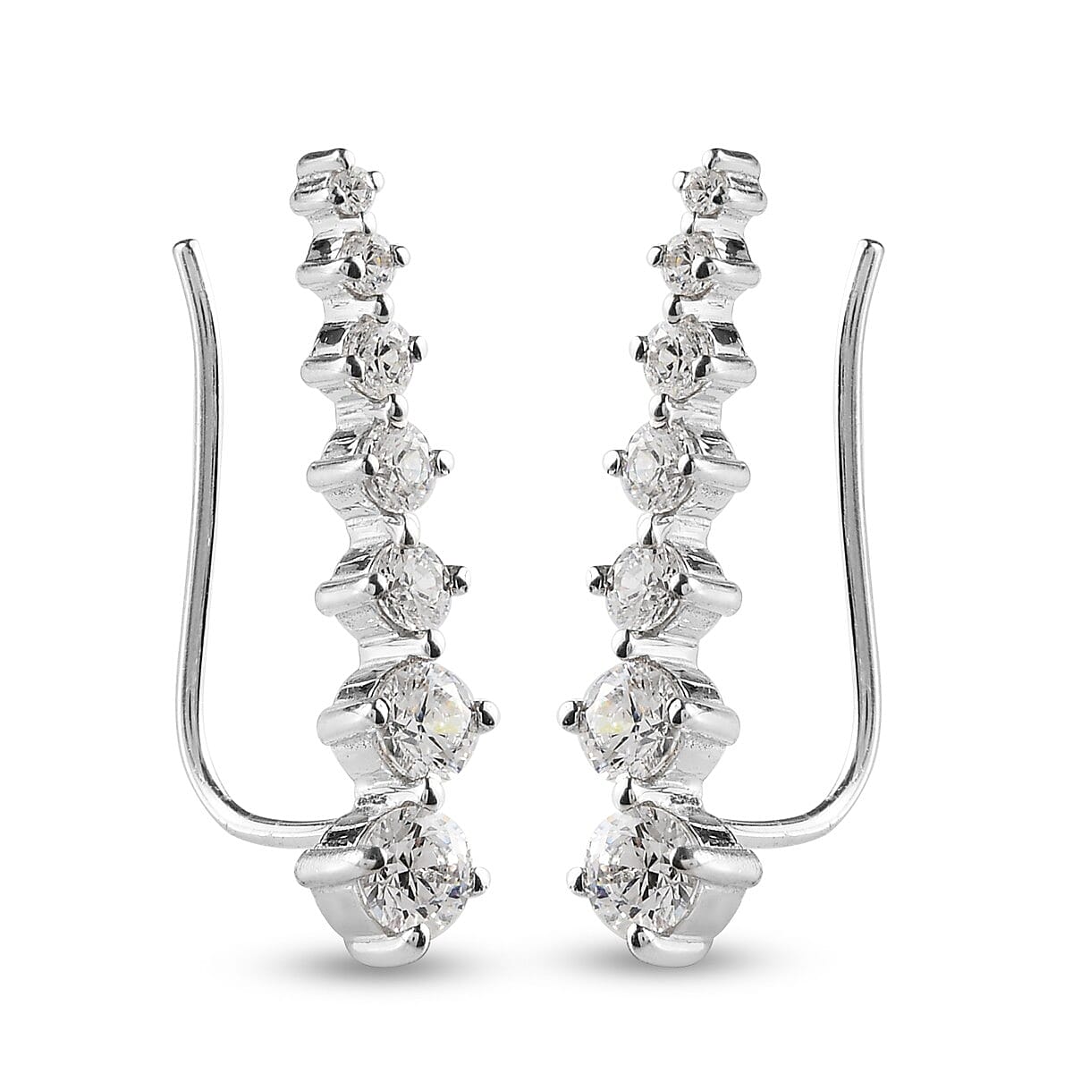 Lustro Stella Platinum Overlay Sterling Silver Climber Earrings Made with Finest CZ