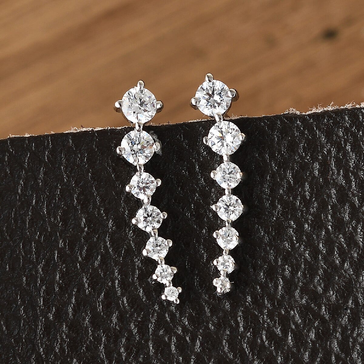 Lustro Stella Platinum Overlay Sterling Silver Climber Earrings Made with Finest CZ