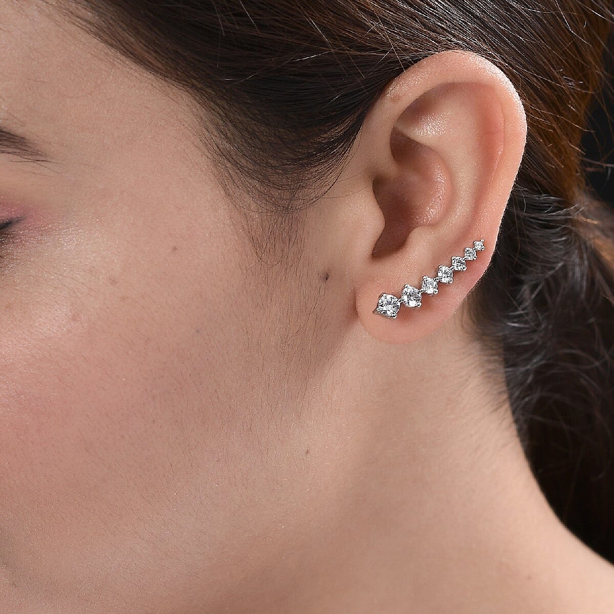 Lustro Stella Platinum Overlay Sterling Silver Climber Earrings Made with Finest CZ