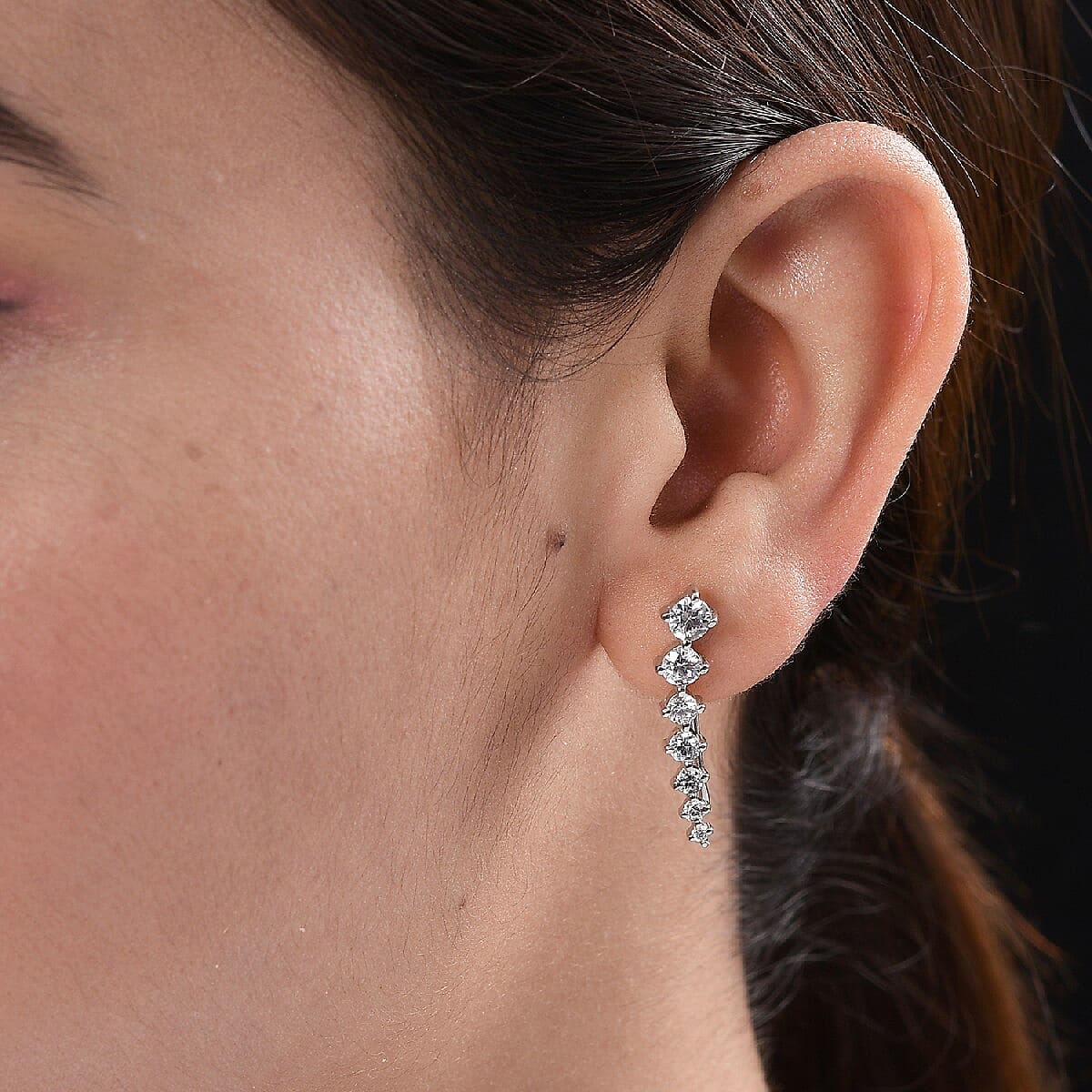 Lustro Stella Platinum Overlay Sterling Silver Climber Earrings Made with Finest CZ