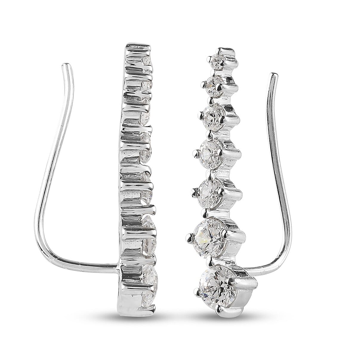 Lustro Stella Platinum Overlay Sterling Silver Climber Earrings Made with Finest CZ