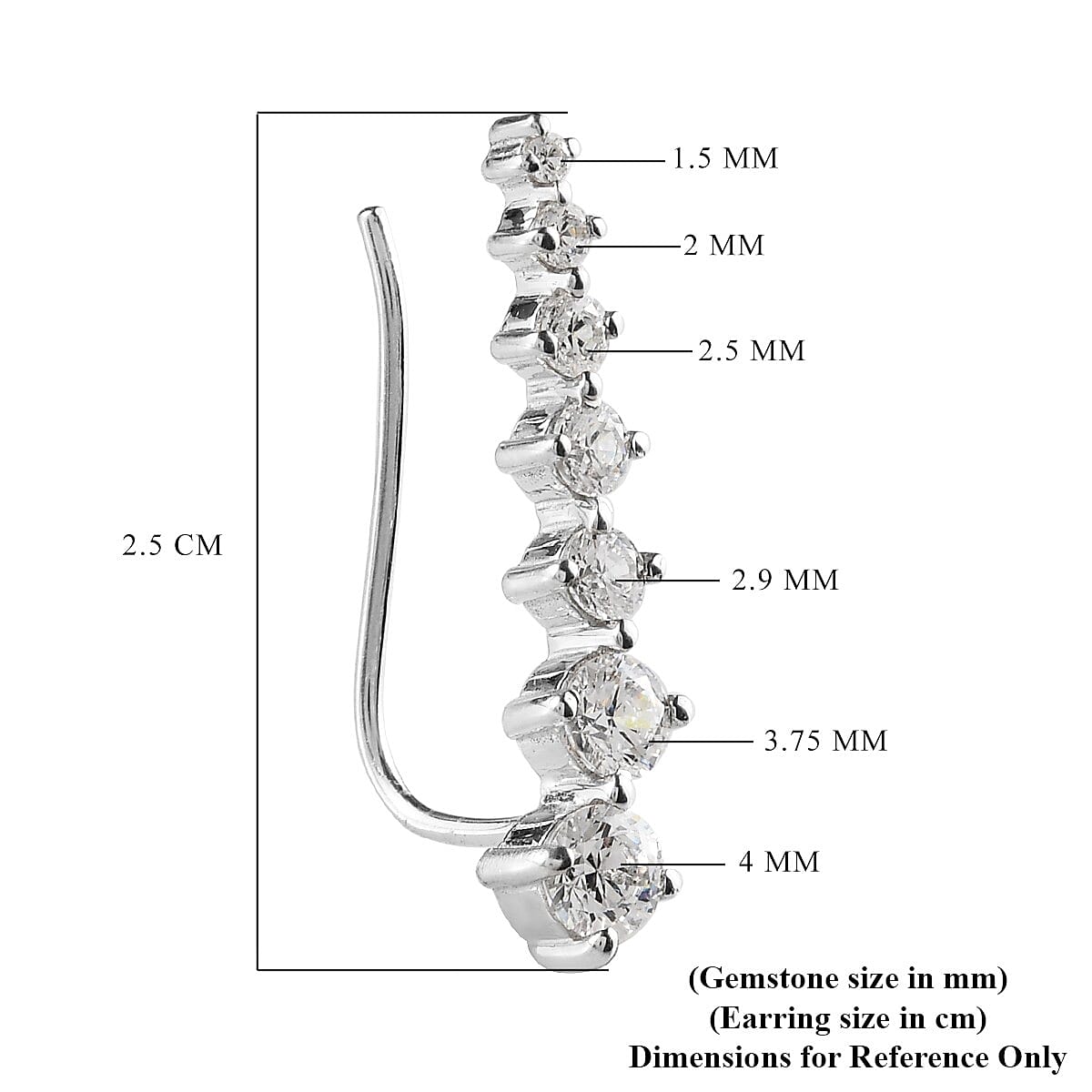 Lustro Stella Platinum Overlay Sterling Silver Climber Earrings Made with Finest CZ