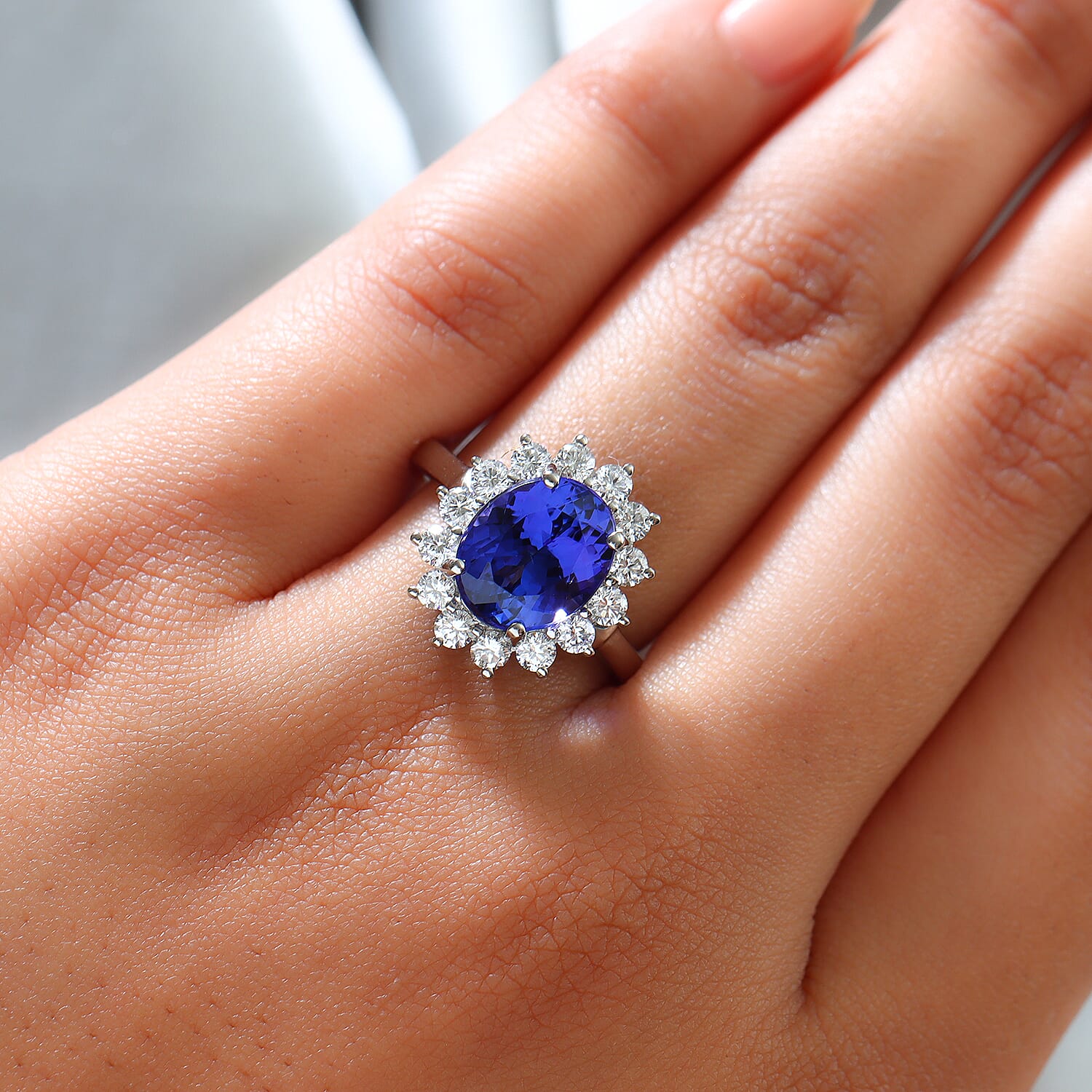 RHAPSODY 950 Platinum AAAA Tanzanite (3.75 Cts)  and Diamond (0.75 Cts) (VS-E-F) Ring 4.50 Ct, Platinum Wt. 5.65 Gms.
