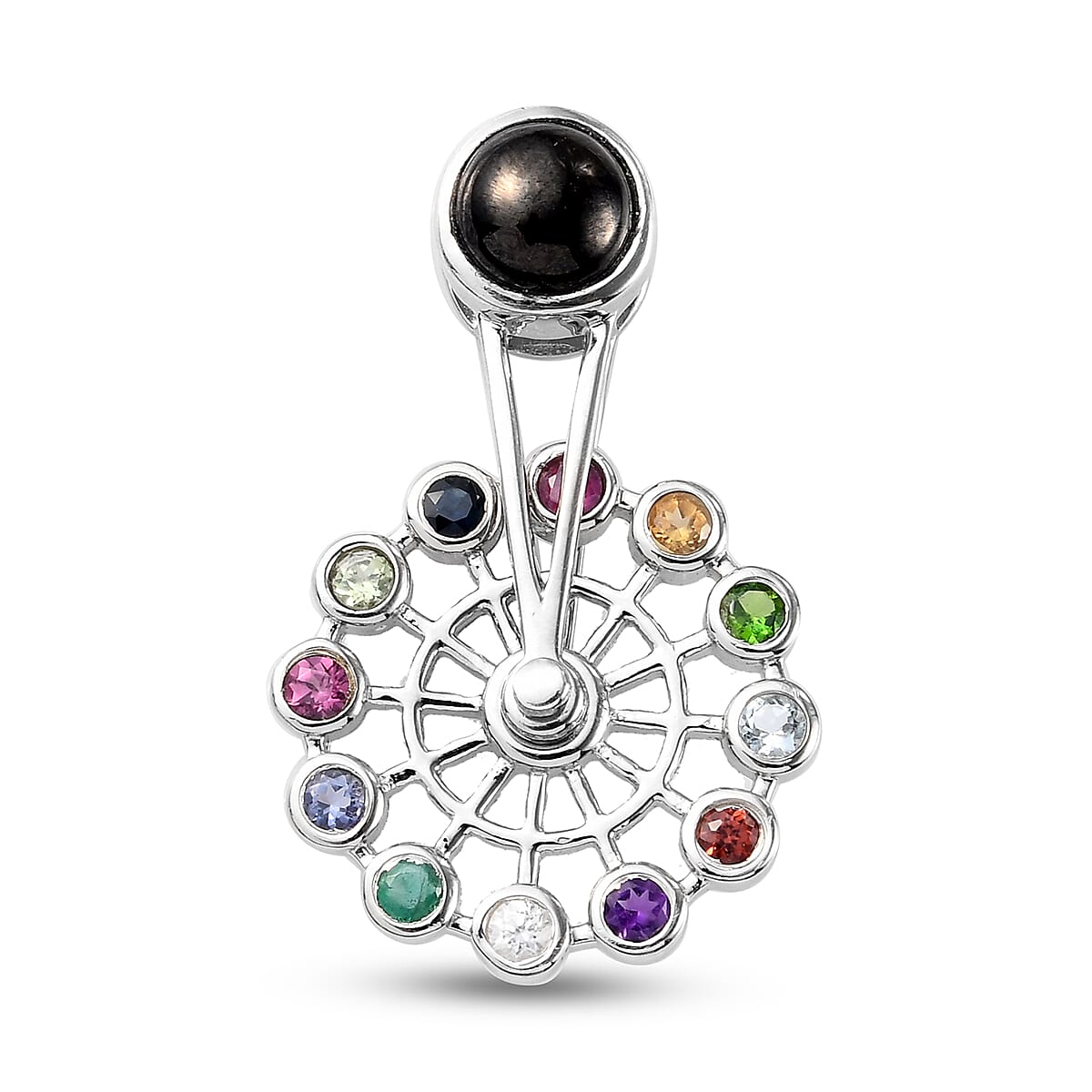 Multi Gemstones Solitaire Pendant in Platinum Overlay Sterling Silver 3.69 Ct
