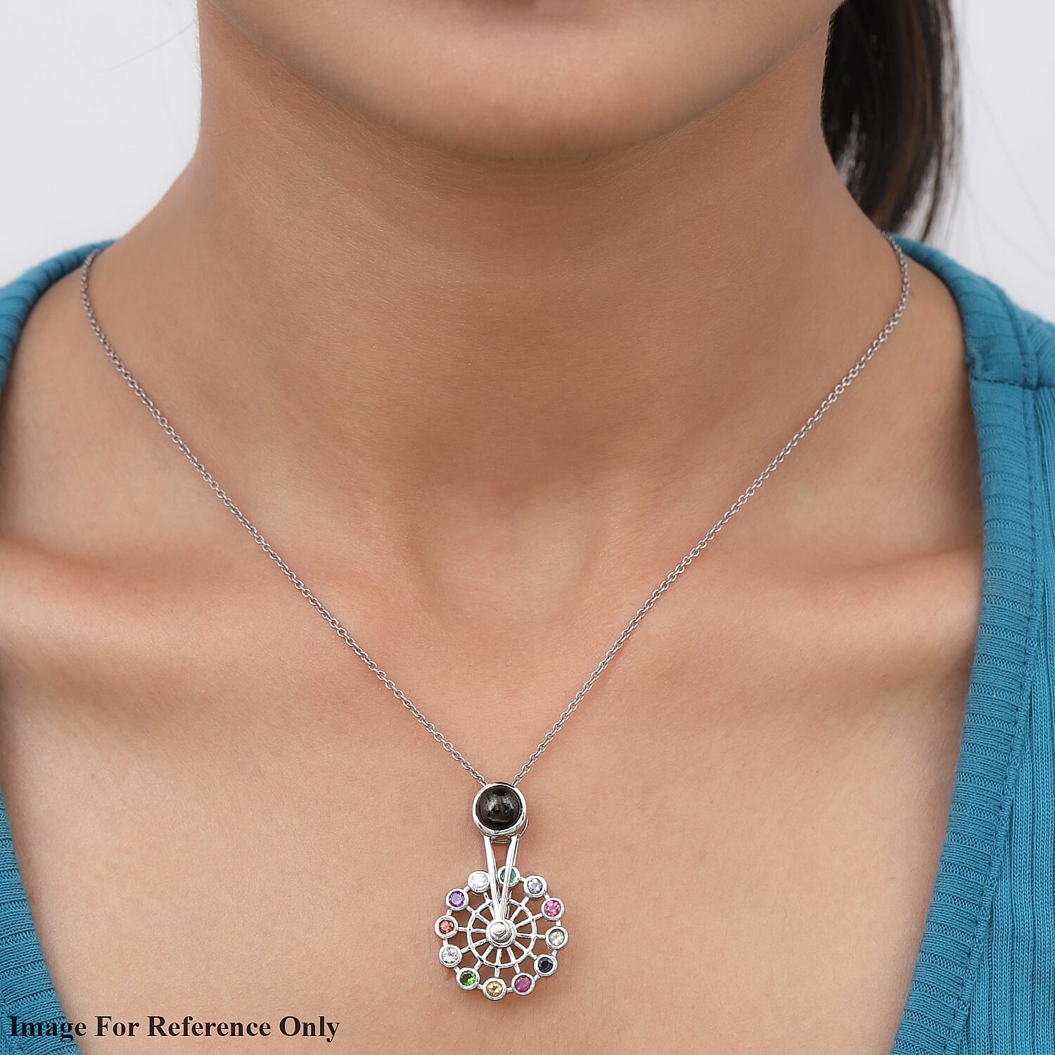 Multi Gemstones Solitaire Pendant in Platinum Overlay Sterling Silver 3.69 Ct