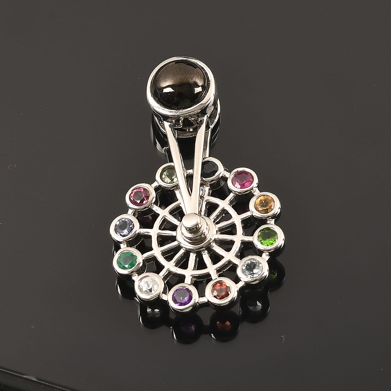 Multi Gemstones Solitaire Pendant in Platinum Overlay Sterling Silver 3.69 Ct