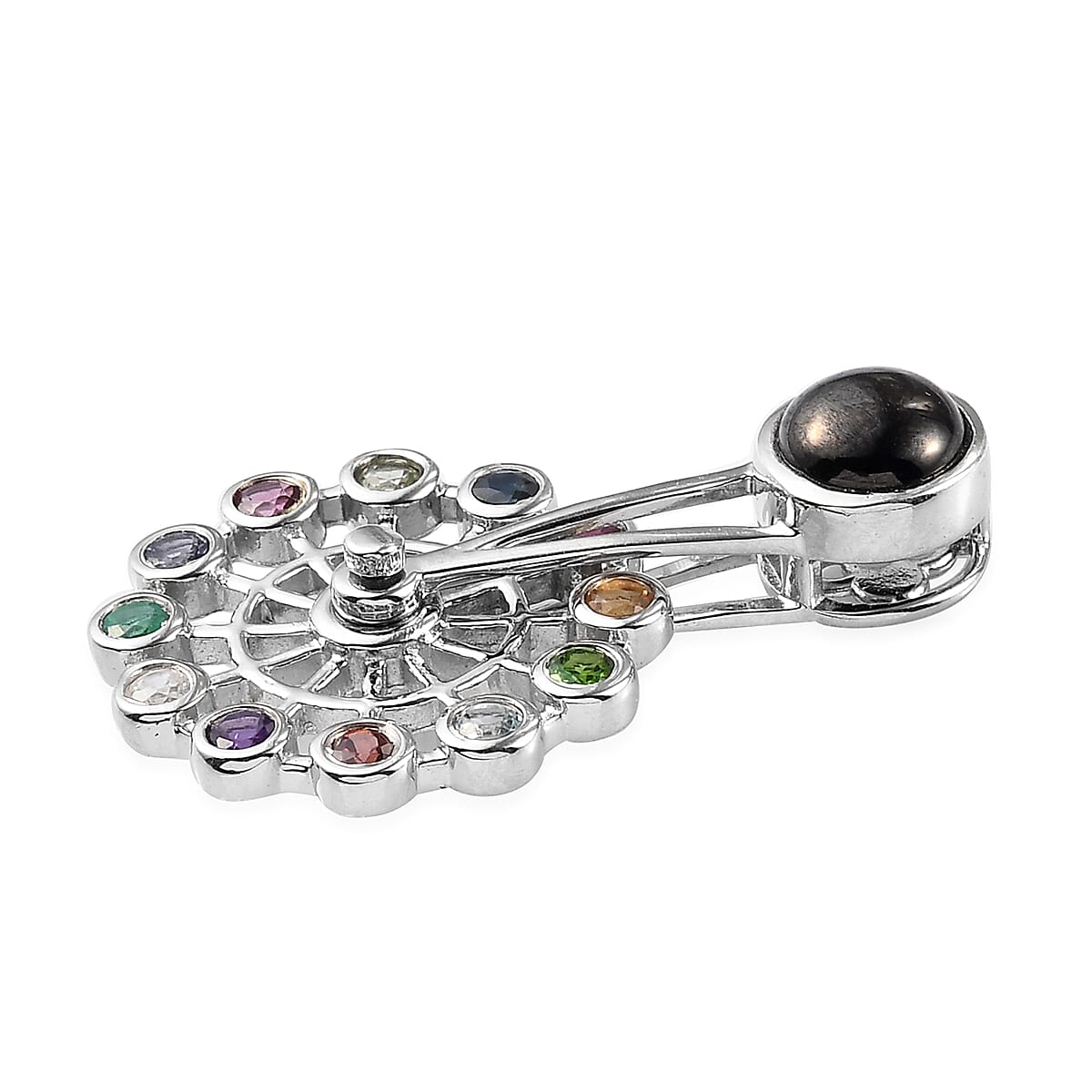 Multi Gemstones Solitaire Pendant in Platinum Overlay Sterling Silver 3.69 Ct