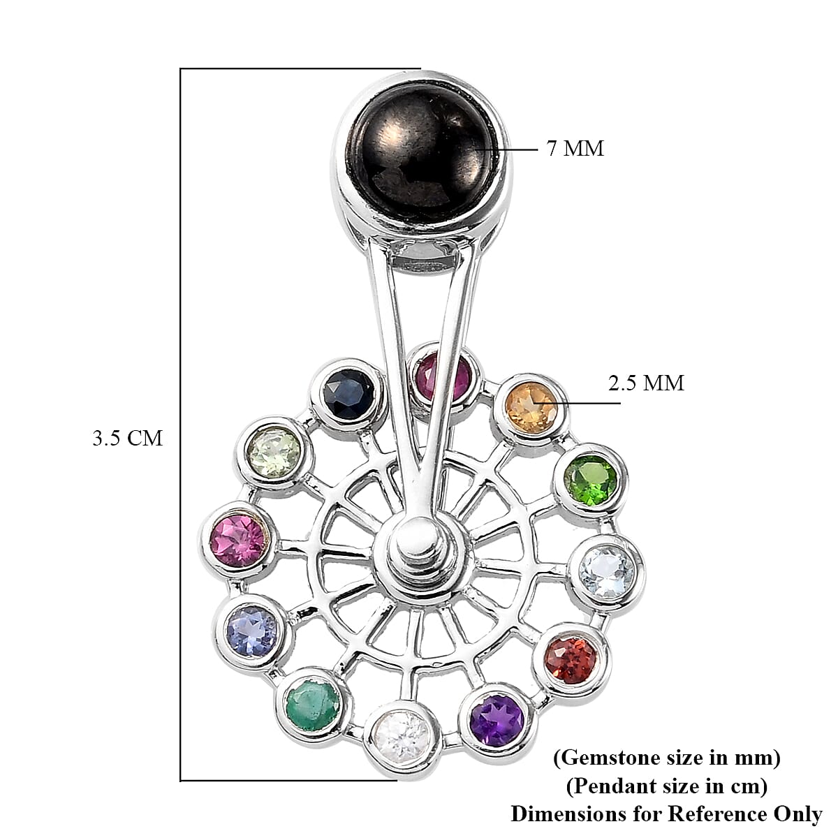 Multi Gemstones Solitaire Pendant in Platinum Overlay Sterling Silver 3.69 Ct