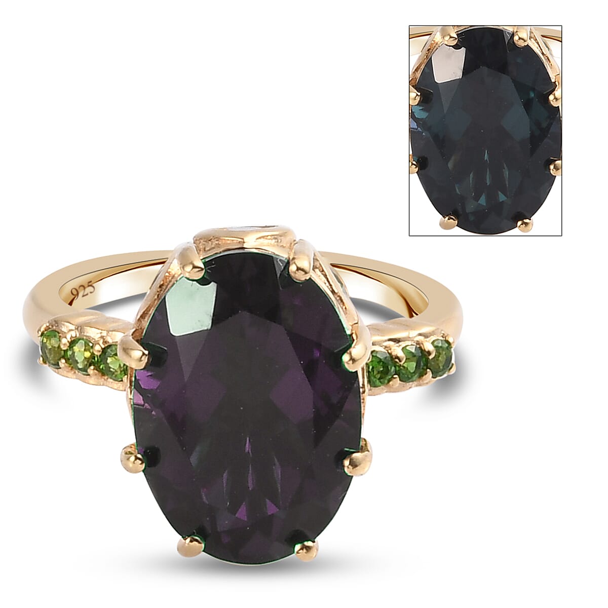 Alexandrite Triplet Quartz, Peridot, Rhodolite Garnet and Chrome Diopside Ring in 14K Gold Overlay Sterling Silver 7.79 Ct.