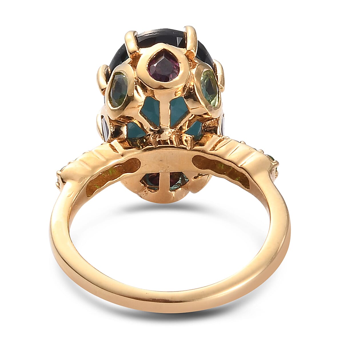 Alexandrite Triplet Quartz, Peridot, Rhodolite Garnet and Chrome Diopside Ring in 14K Gold Overlay Sterling Silver 7.79 Ct.